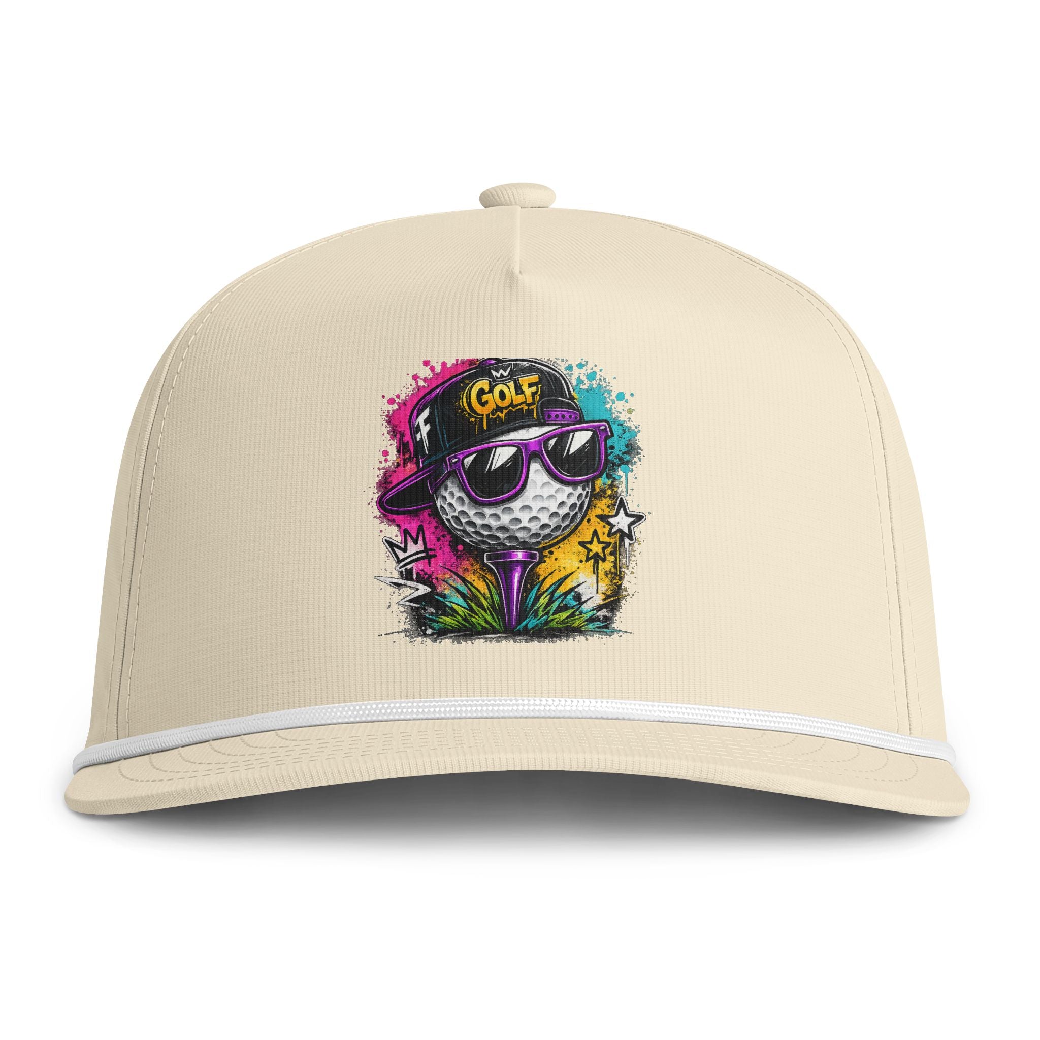 Sunwashed Golf Ball Snapback Cap — Colorful Street Art Mushroom Design