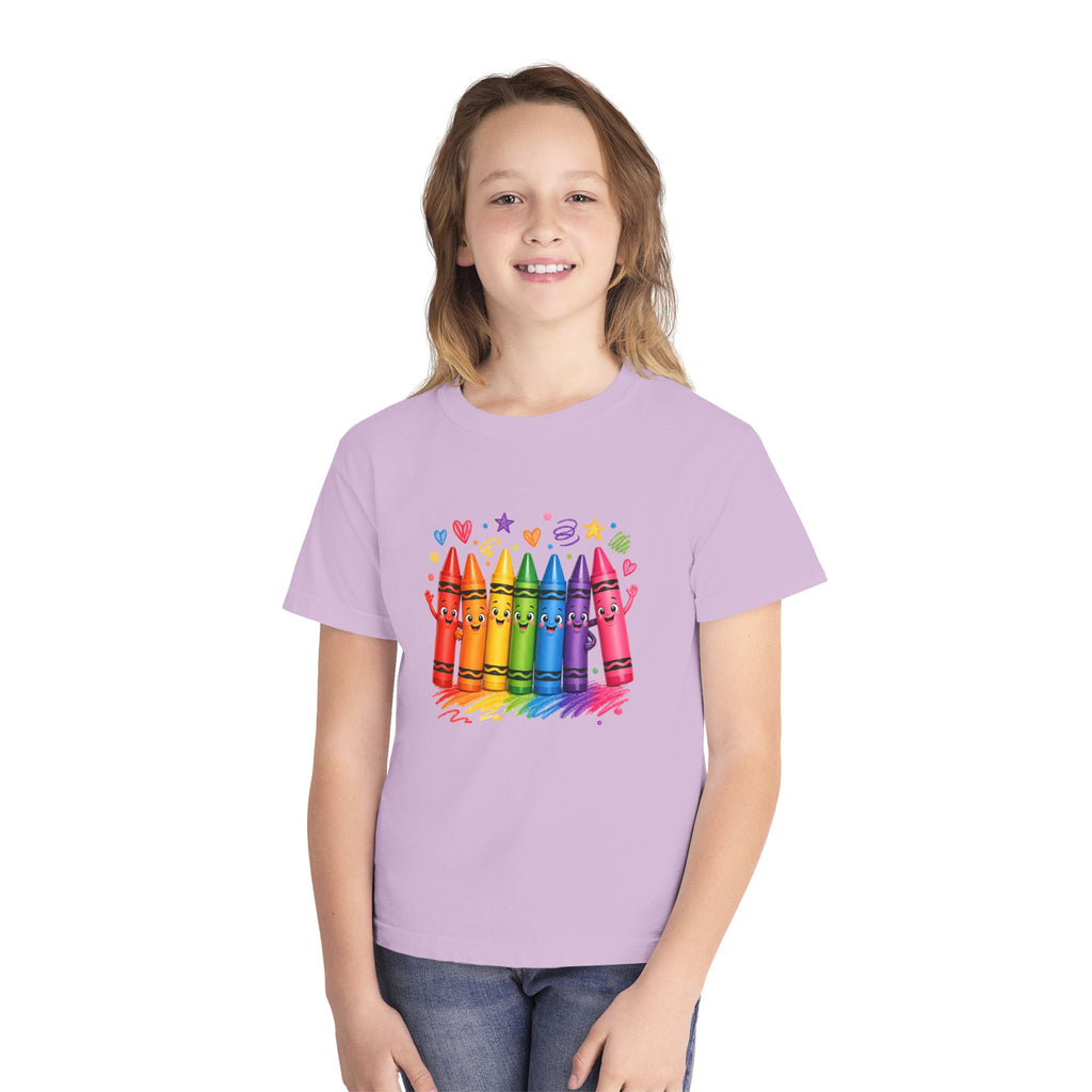 Crayon Crew Kids T‑Shirt — Colorful Rainbow Crayon Friends Tee