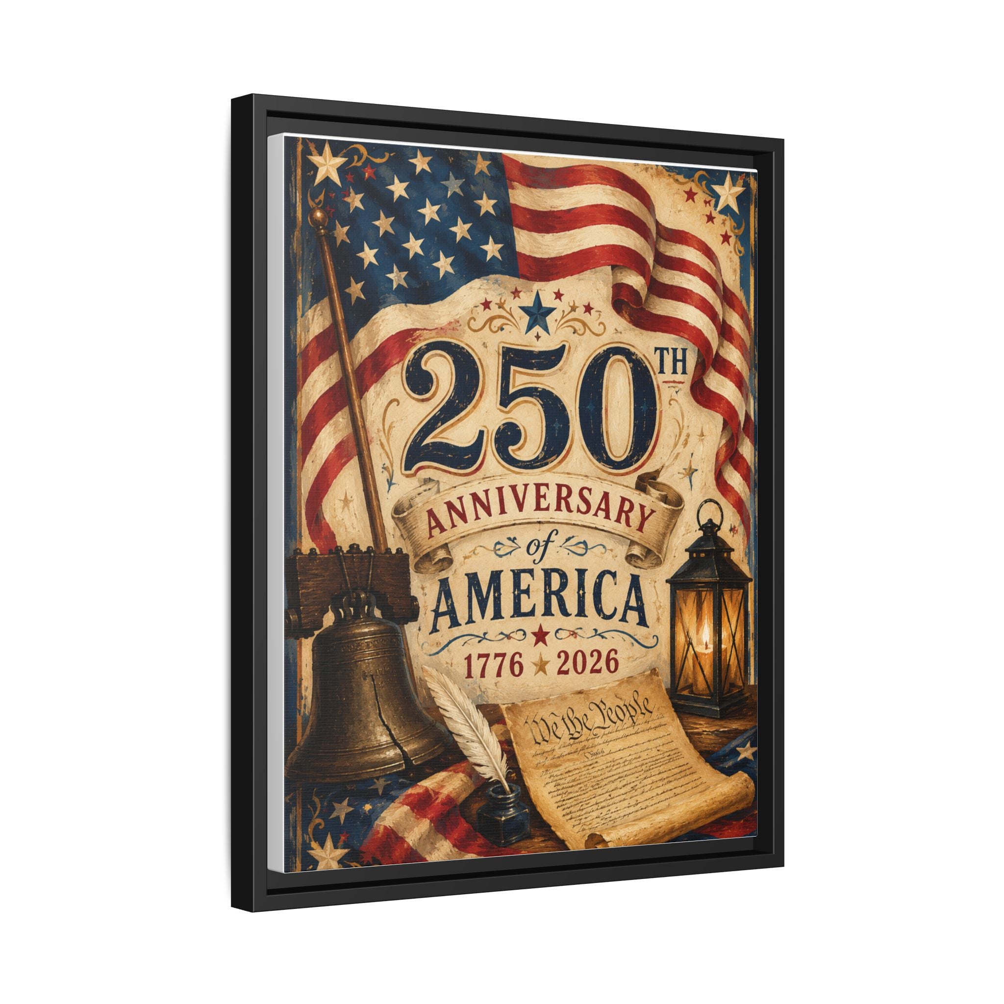 250th Anniversary of America Framed Canvas Print — Patriotic 1776–2026 Wall Art