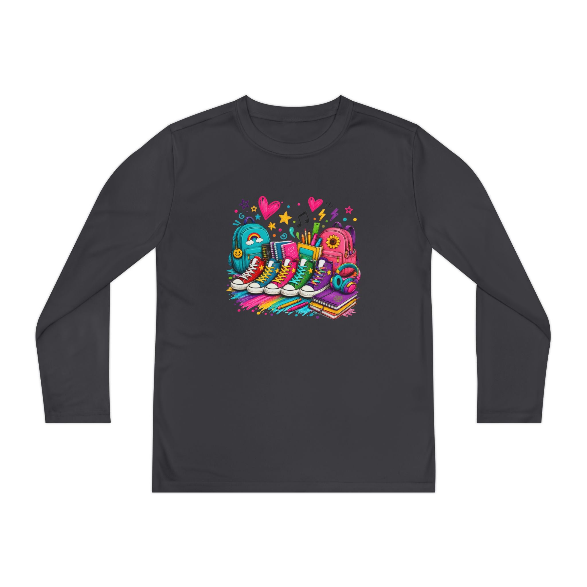 Youth Long Sleeve Tee — Colorful Sneaker Party Graphic
