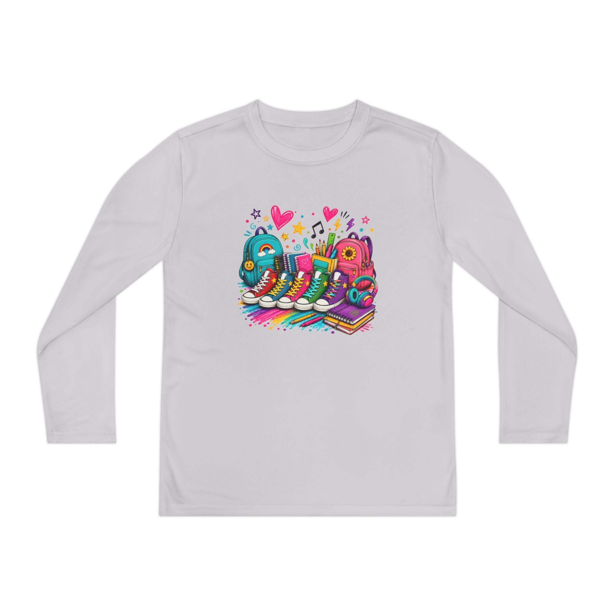 Youth Long Sleeve Tee — Colorful Sneaker Party Graphic