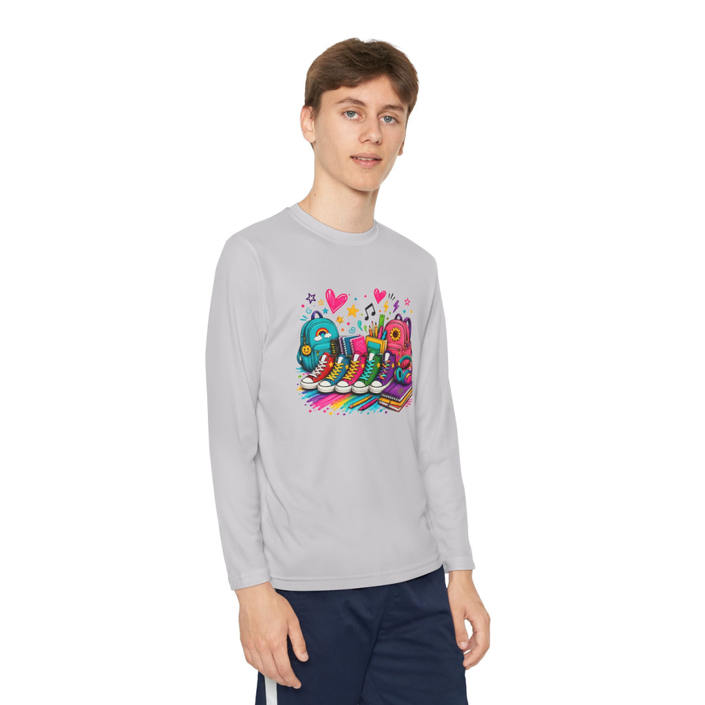 Youth Long Sleeve Tee — Colorful Sneaker Party Graphic