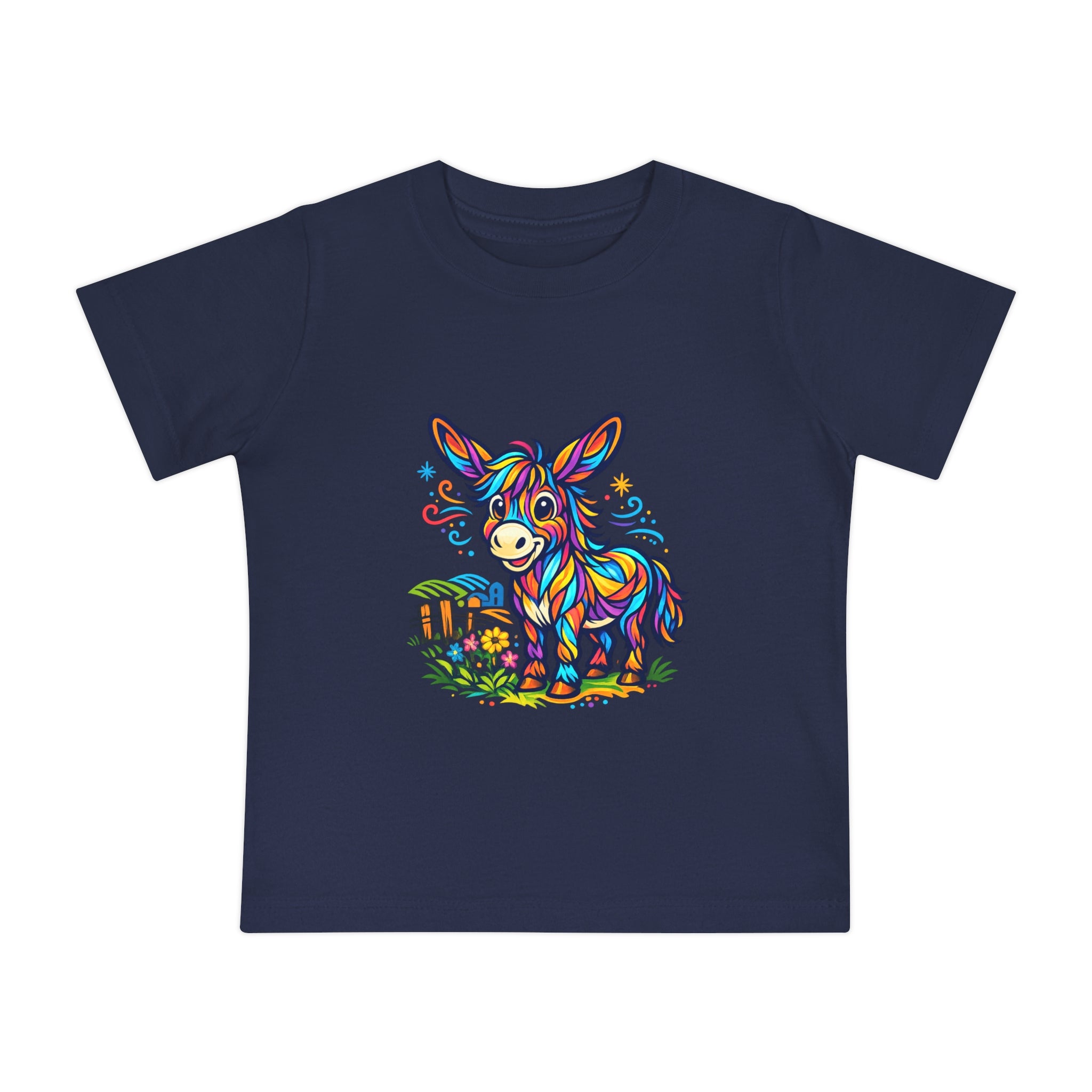 Baby T-Shirt — Colorful Rainbow Donkey Cute Farm Animal Tee for Infants