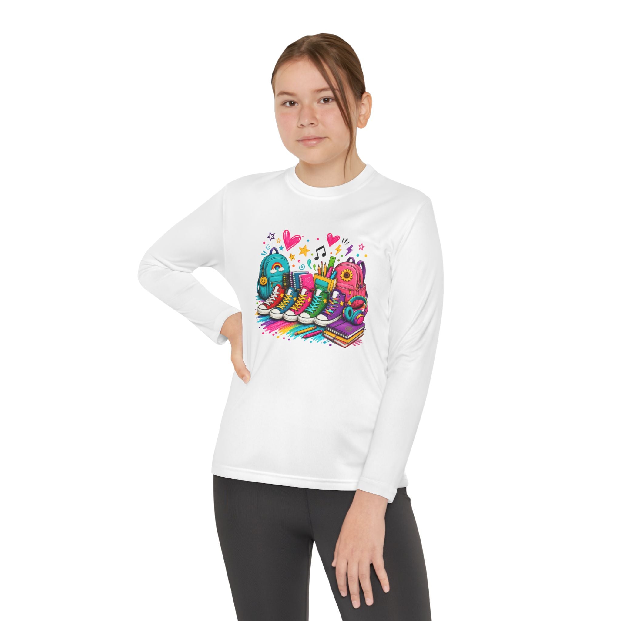 Youth Long Sleeve Tee — Colorful Sneaker Party Graphic