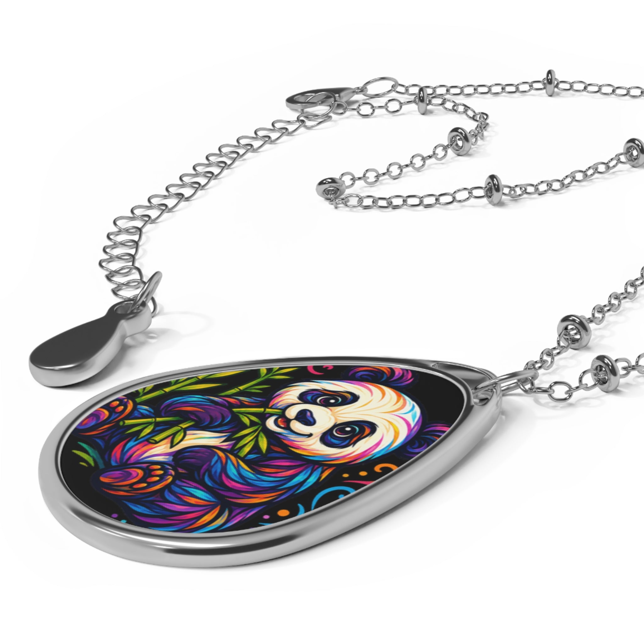 Colorful Sloth Oval Necklace — Cute Rainbow Sloth Teardrop Pendant