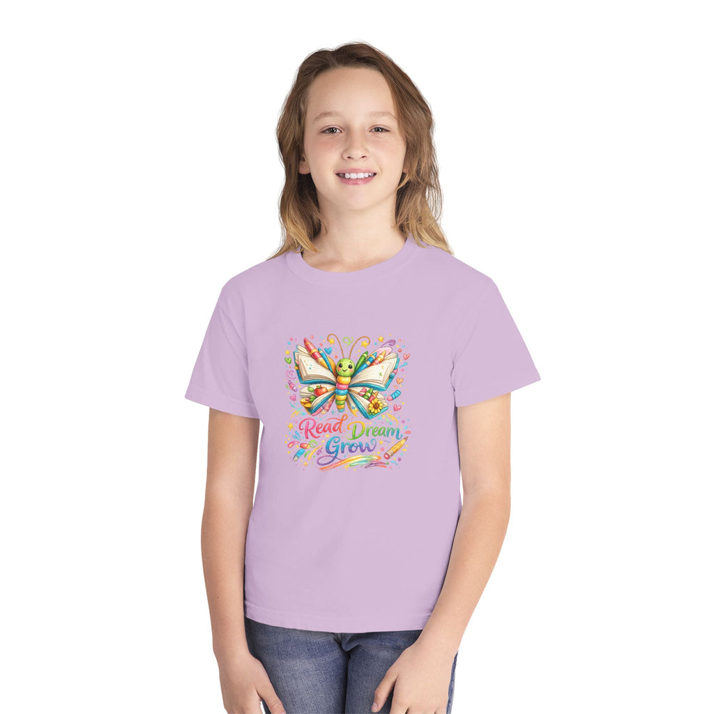 Youth Tee — Colorful Butterfly "Read Dream Grow" Kids Shirt