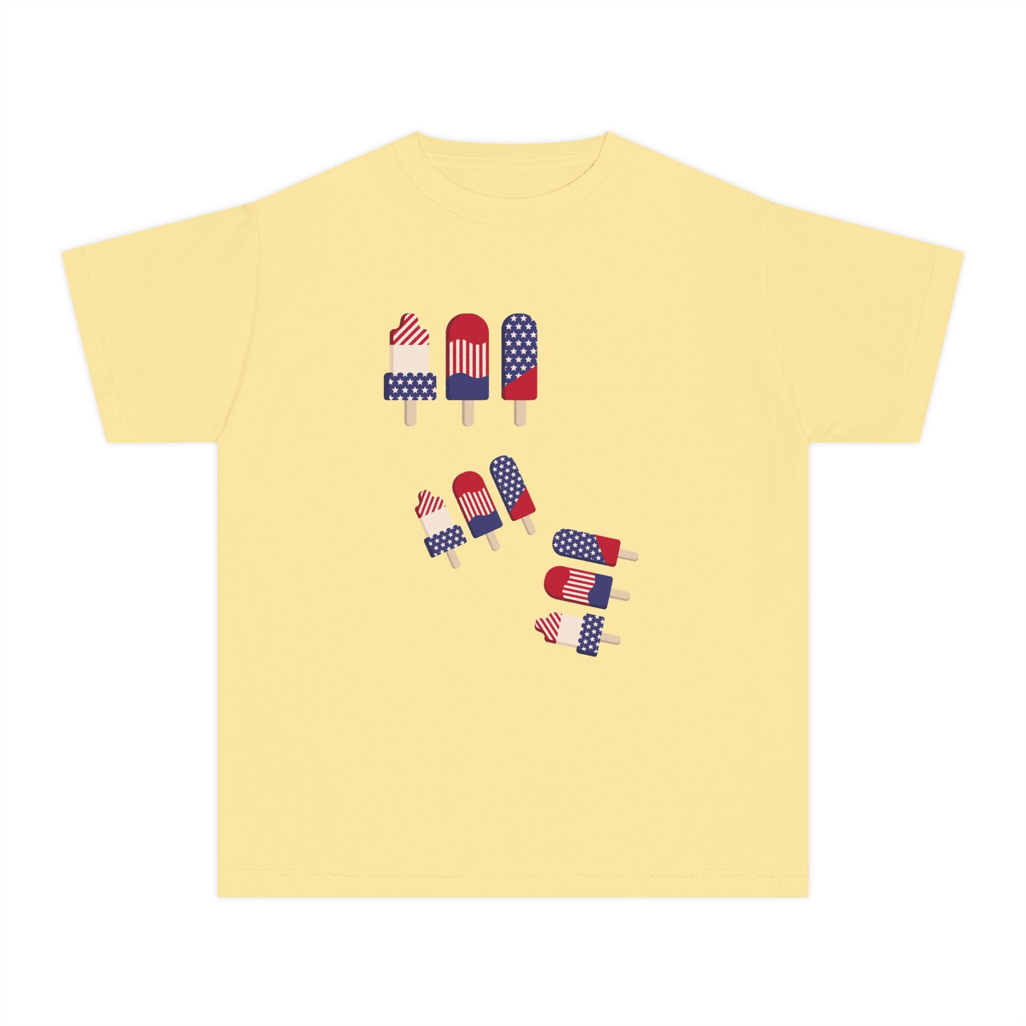 Youth Ice Pop Tee — Patriotic American Flag Popsicle Kids T‑Shirt (Custom Name Option)