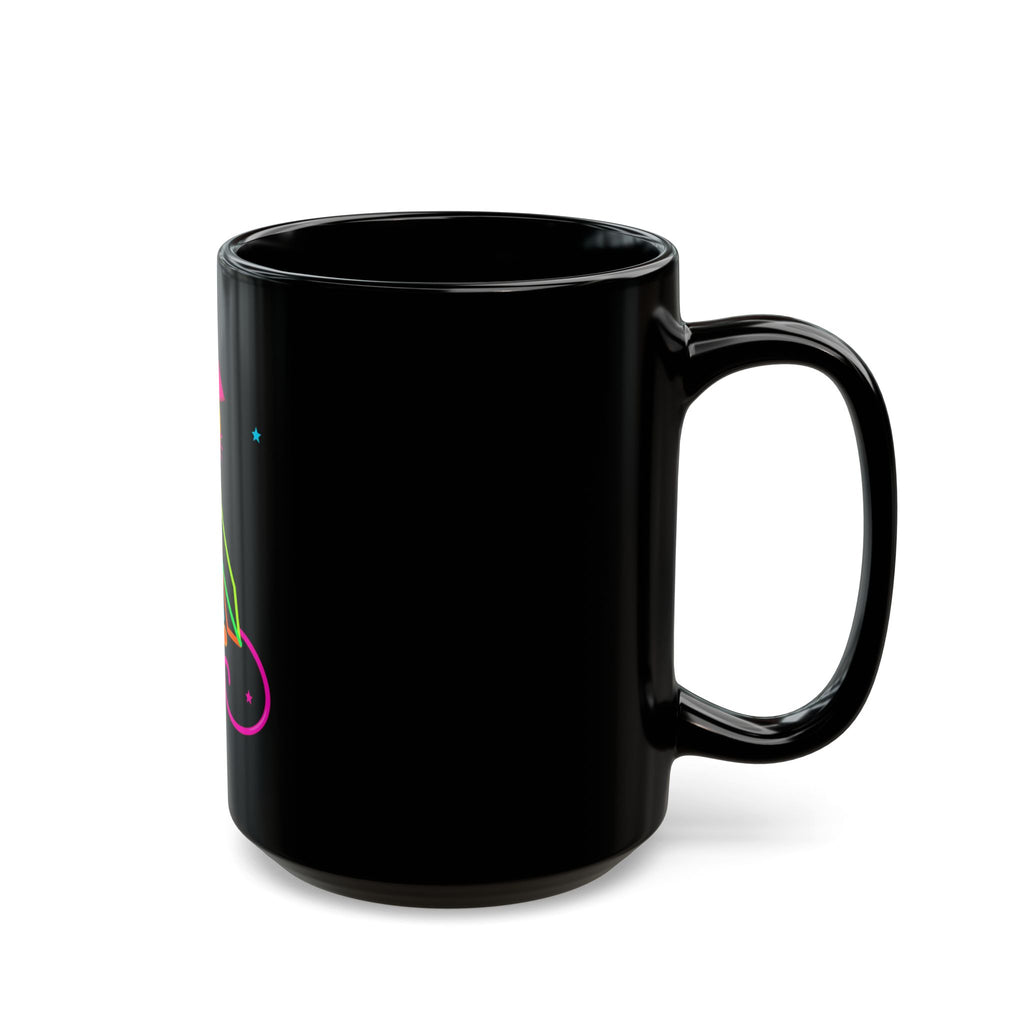 Neon Geometric Dog Black Mug – Colorful Playful Pet Lover Coffee Cup (11oz/15oz)