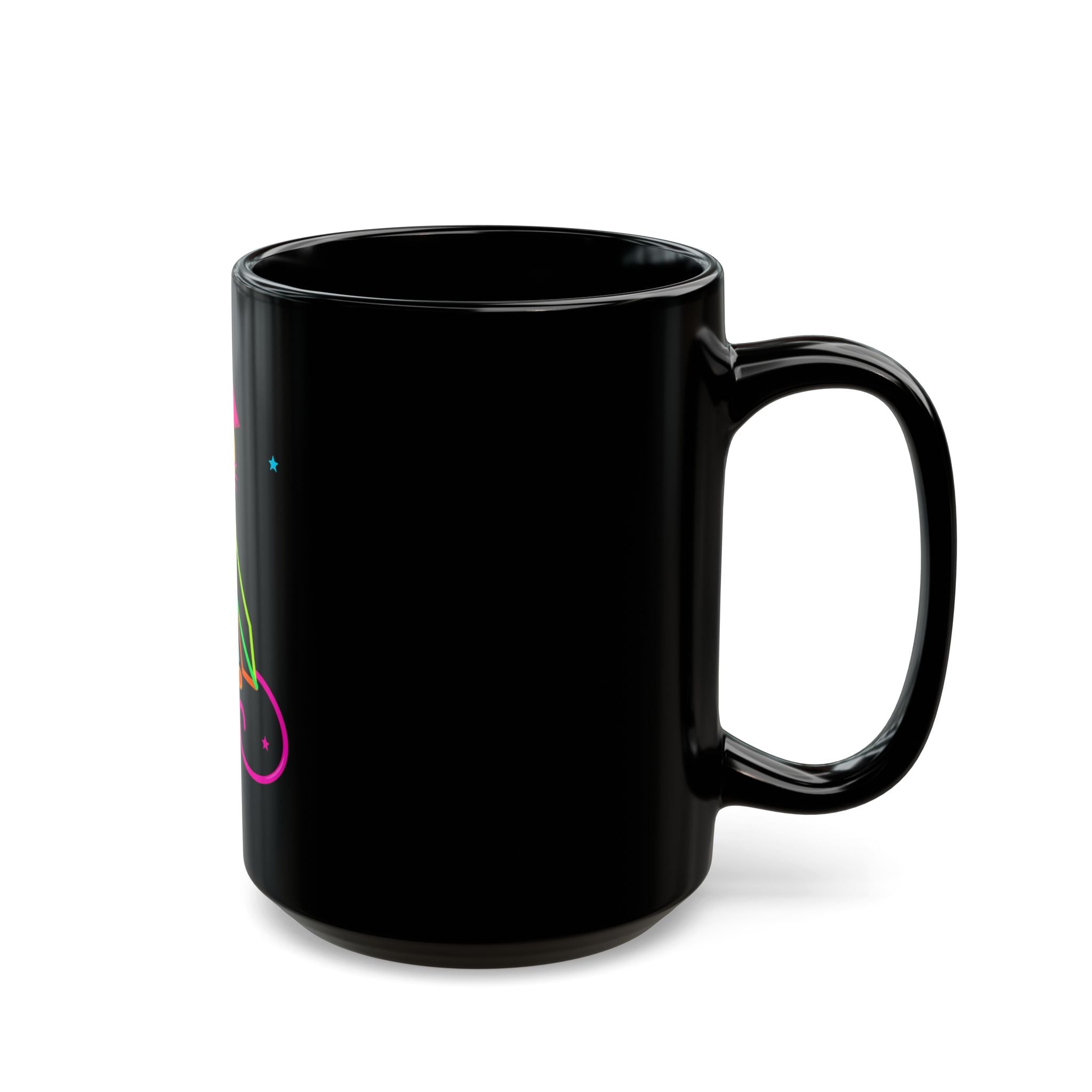 Neon Geometric Dog Black Mug – Colorful Playful Pet Lover Coffee Cup (11oz/15oz)