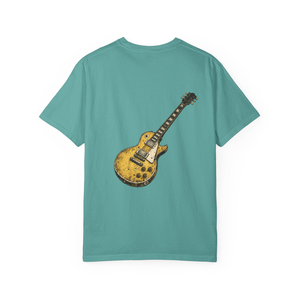 Vintage Rock Guitar T-Shirt — Grunge Band Photo & Les Paul Back Print
