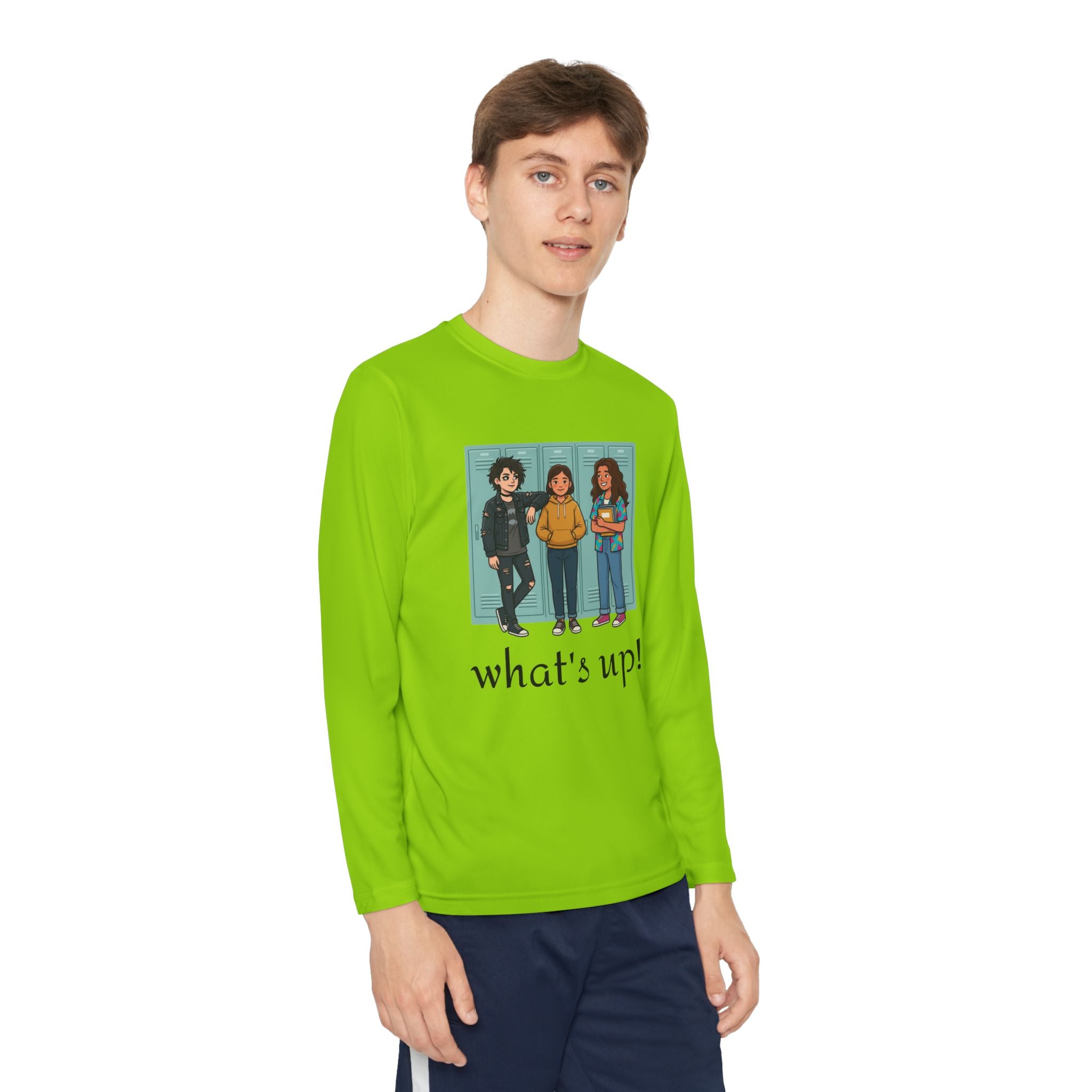 Youth Long Sleeve Tee — "what's up!" Illustrated Friends Graphic
