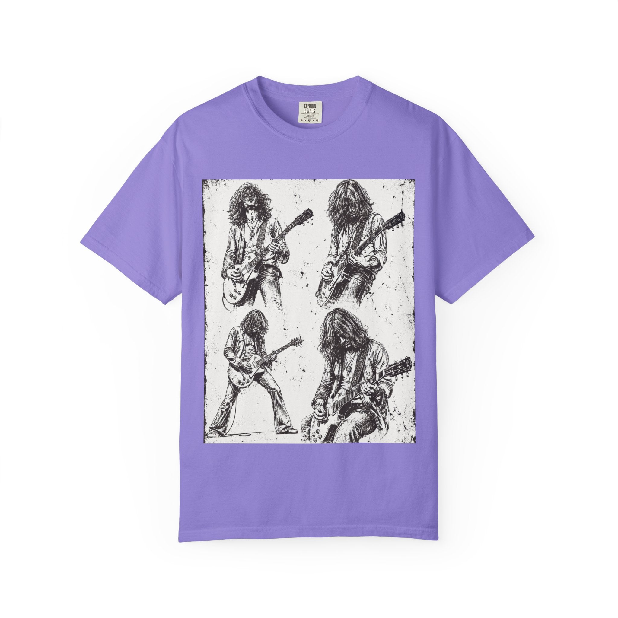 Vintage Rock Guitar T-Shirt — Grunge Band Photo & Les Paul Back Print