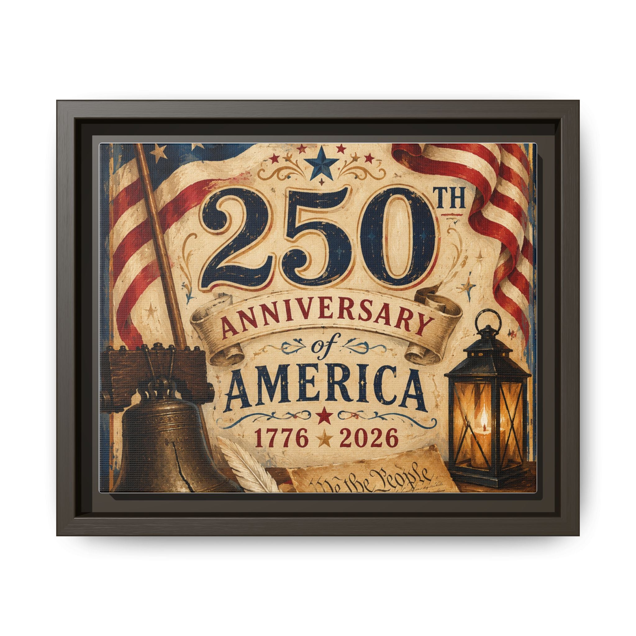 250th Anniversary of America Framed Canvas Print — Patriotic 1776–2026 Wall Art