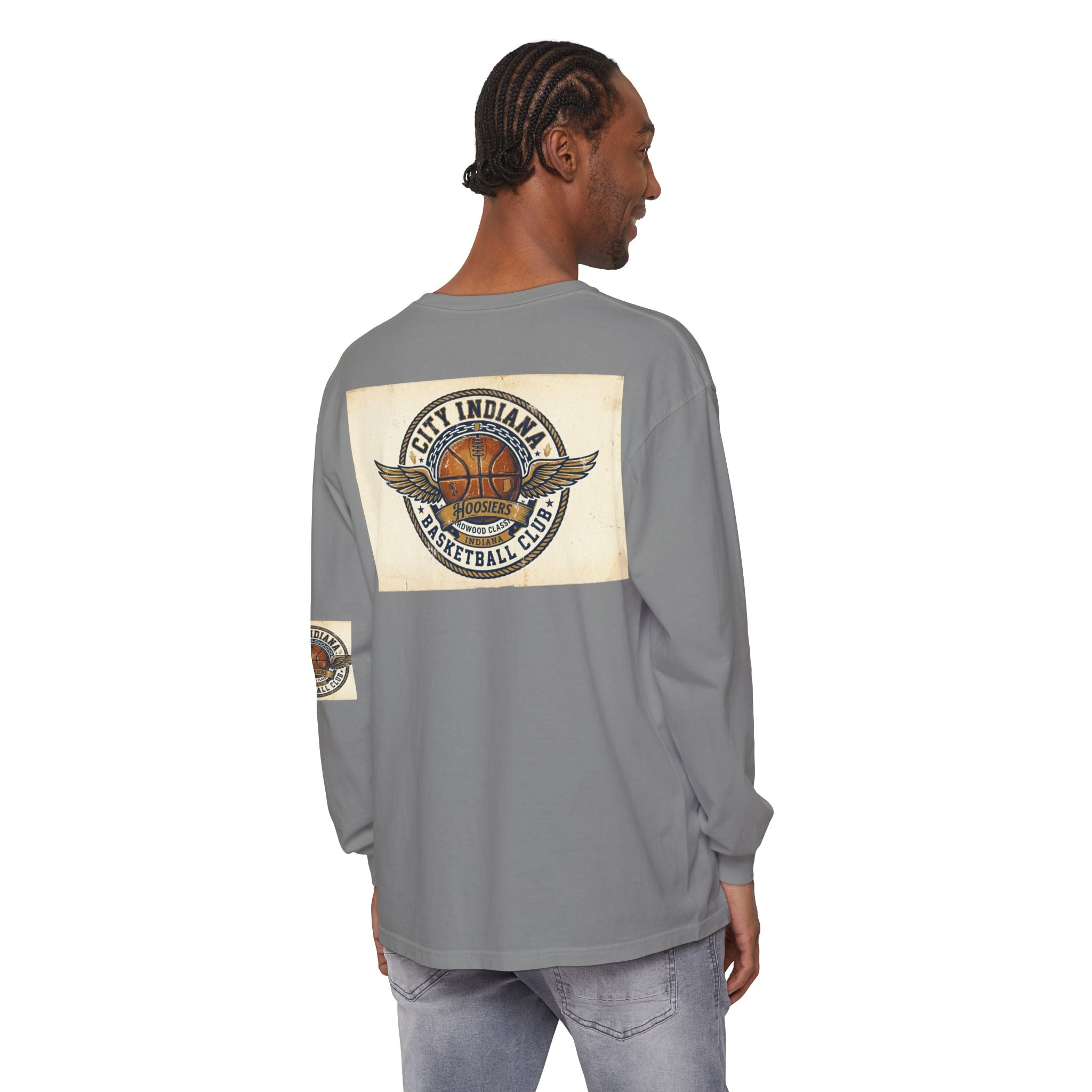 Basketball Club Long Sleeve Tee — City Indiana Winged Ball Graphic