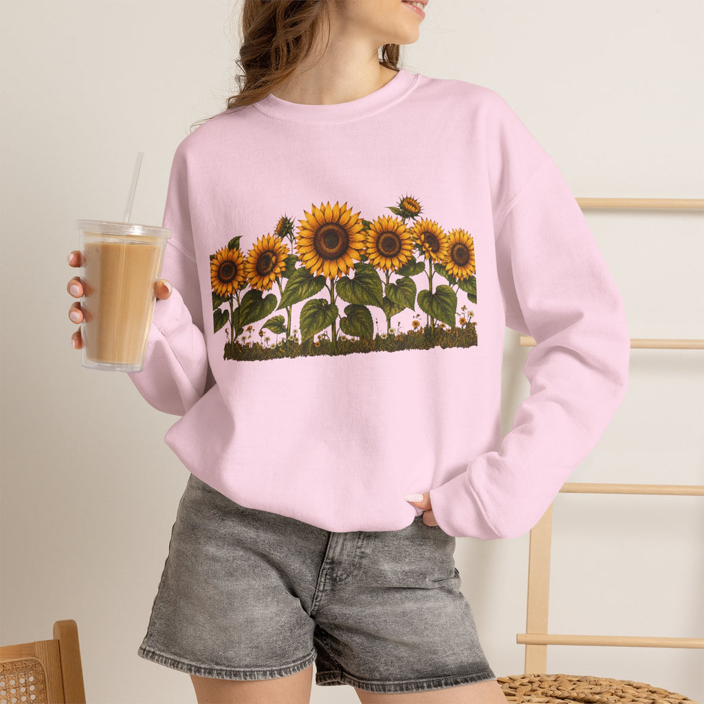 Sunflower Field Crewneck Sweatshirt — Vintage Botanical Floral Pullover