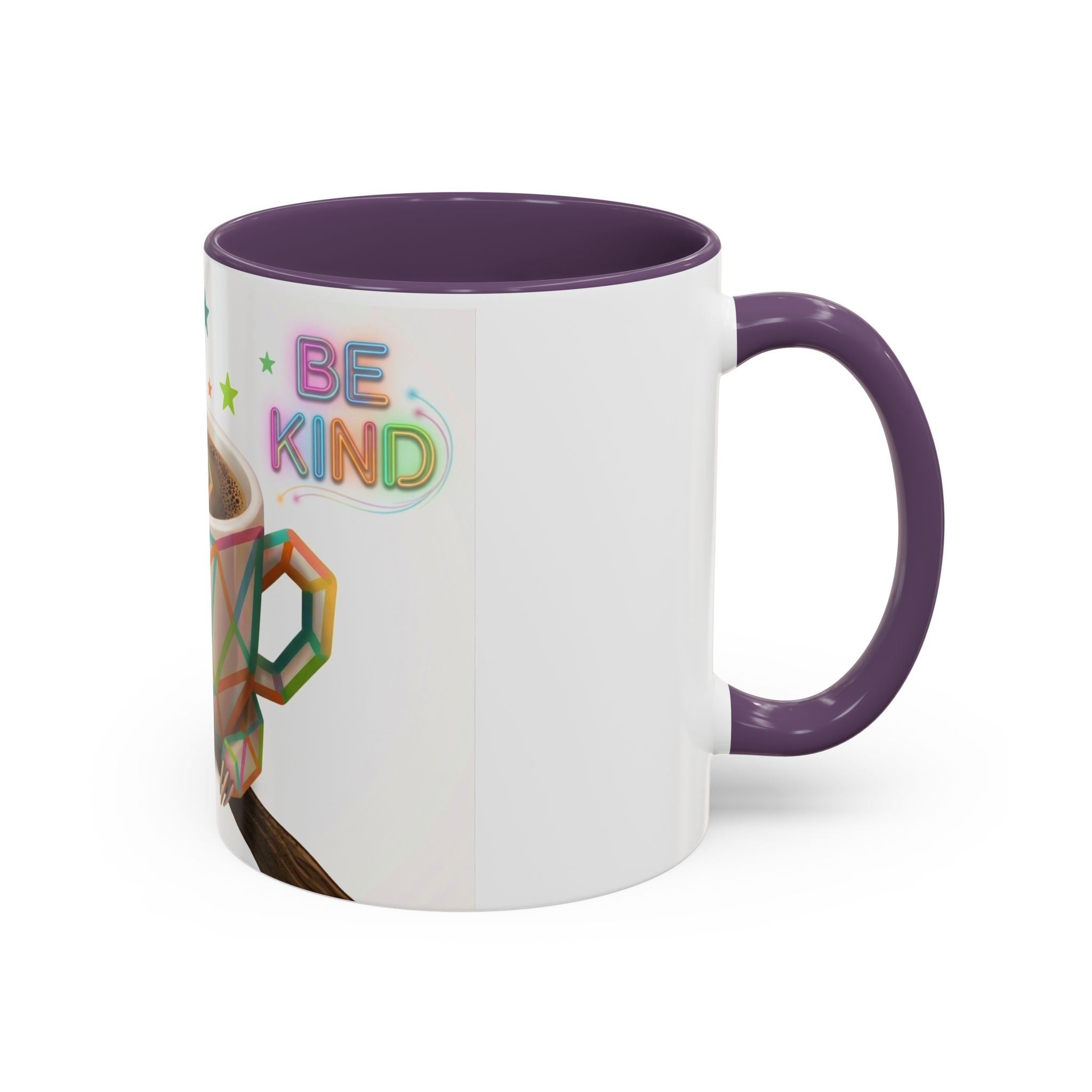Be Kind Sloth Coffee Mug — Colorful Accent Ceramic Cup (11/15oz)