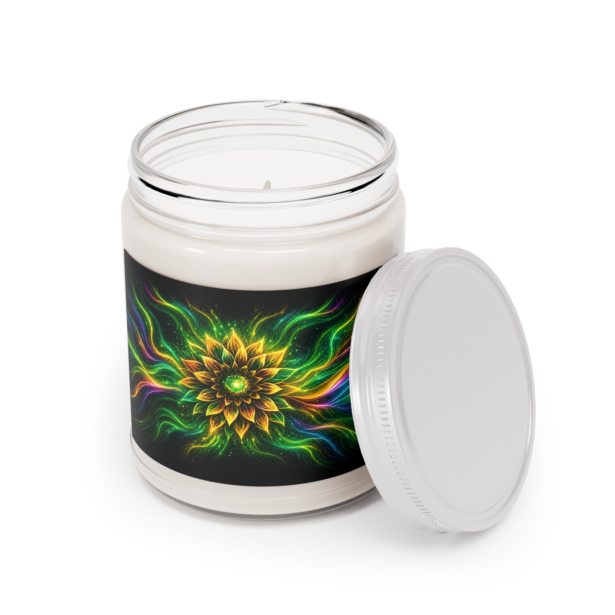 Soy Candle — Vibrant Mandala Floral Aromatherapy Candle (9 oz, White Lid)
