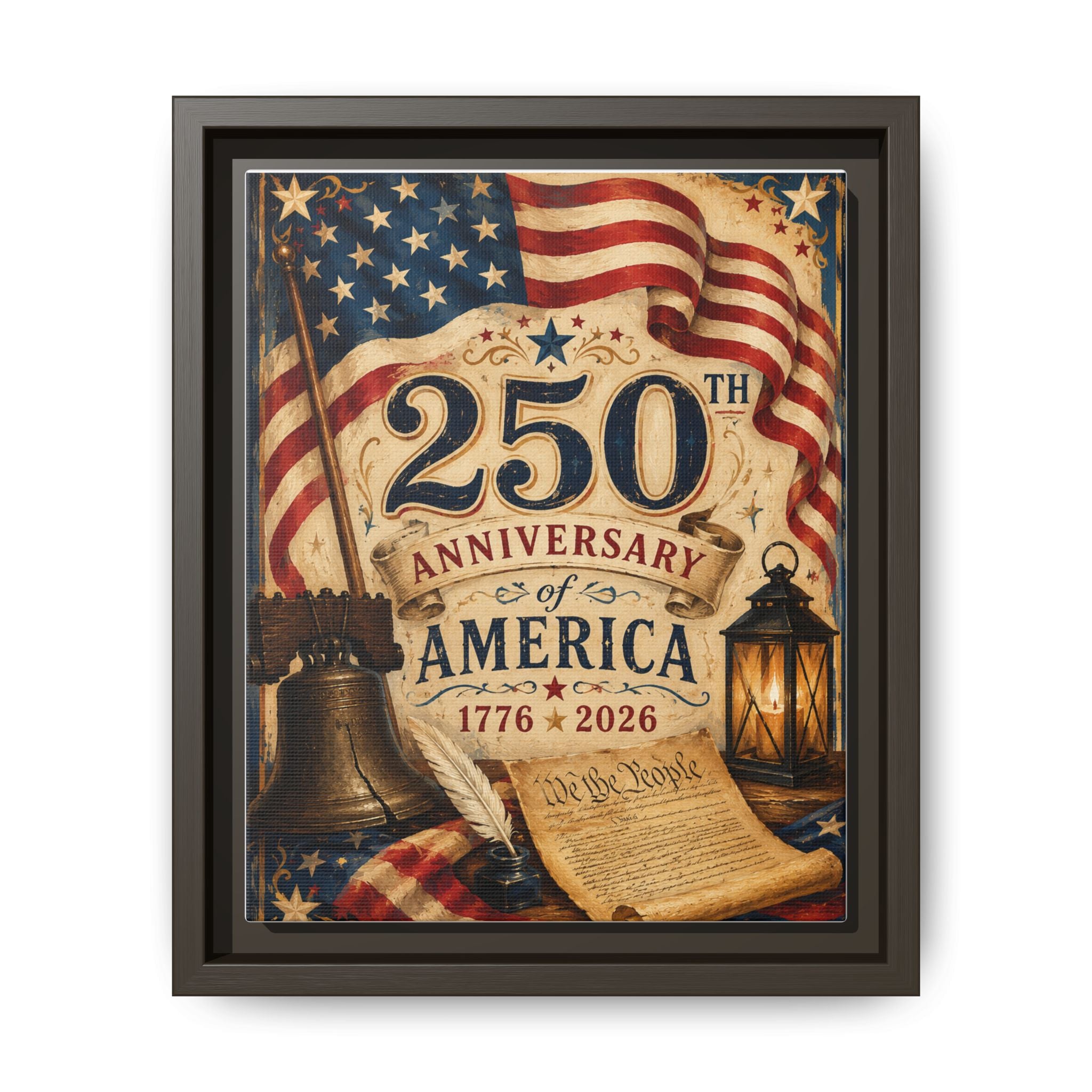 250th Anniversary of America Framed Canvas Print — Patriotic 1776–2026 Wall Art