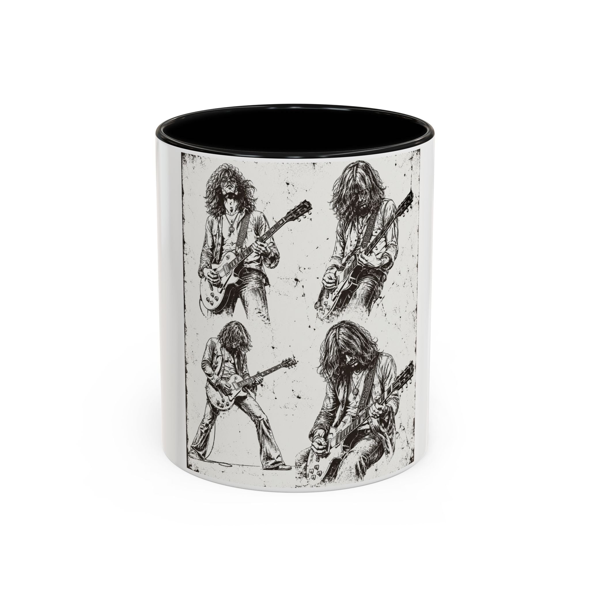 Rock Guitarist Sketch Accent Coffee Mug — Vintage Band Art 11/15oz