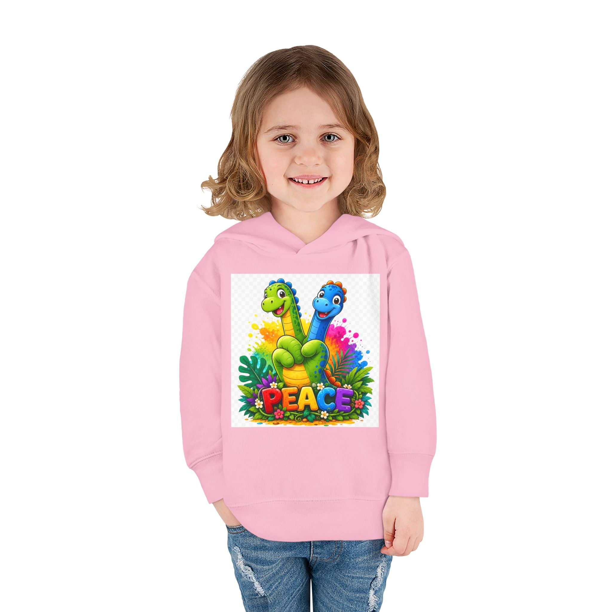 Toddler Hoodie — Colorful Peace Dinosaurs Graphic Pullover