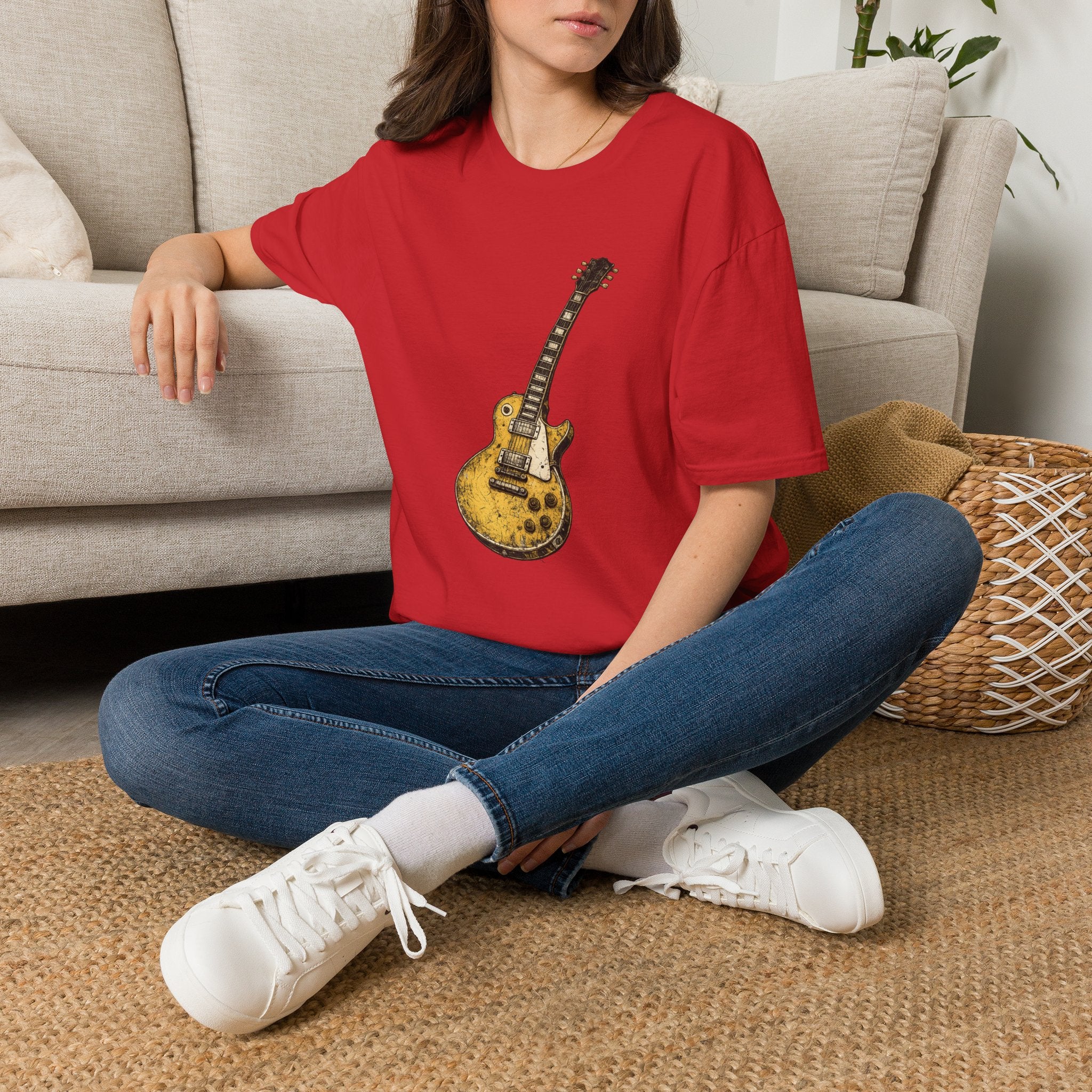 Guitar Illustration T-Shirt — Vintage Les Paul Graphic Tee for Music Lovers