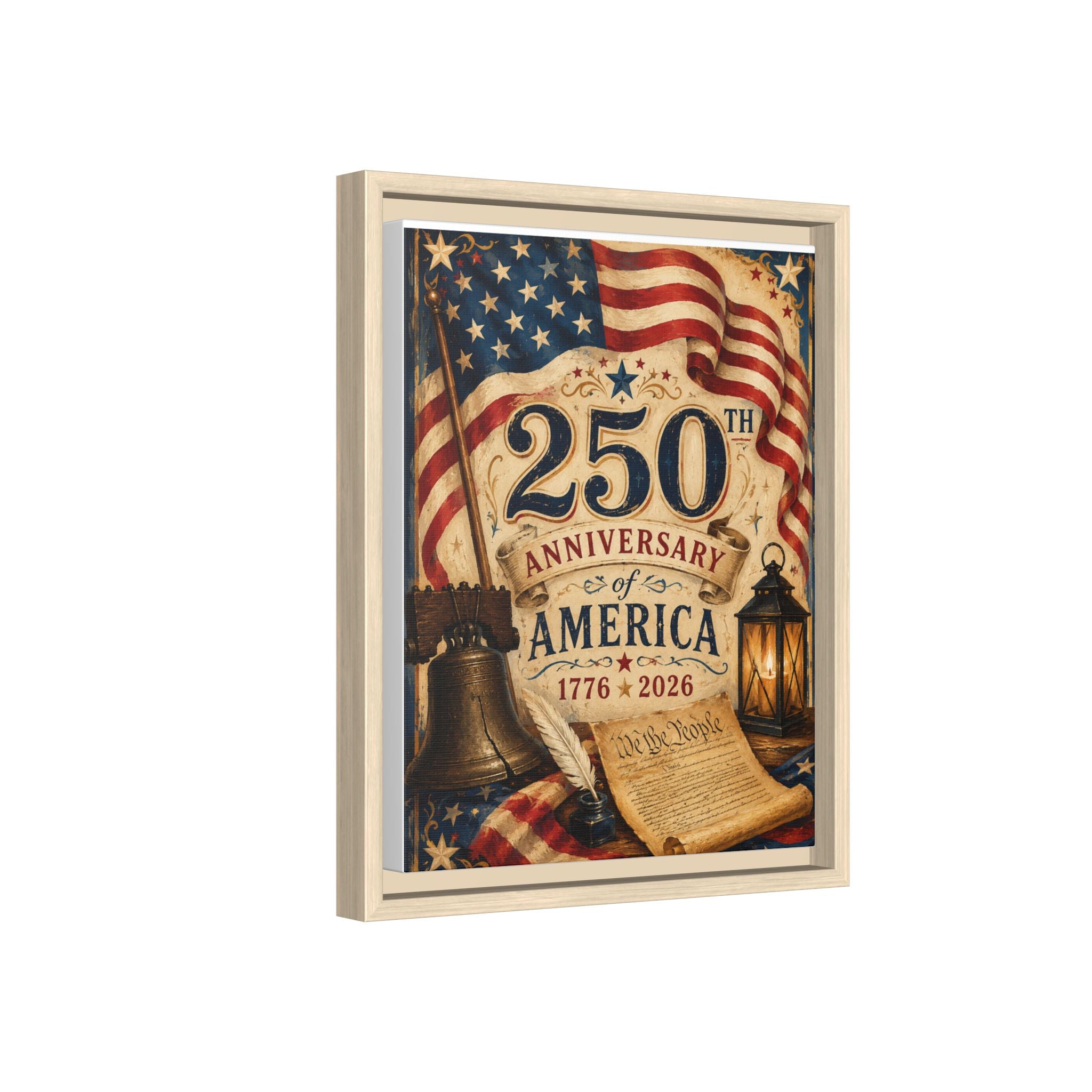 250th Anniversary of America Framed Canvas Print — Patriotic 1776–2026 Wall Art