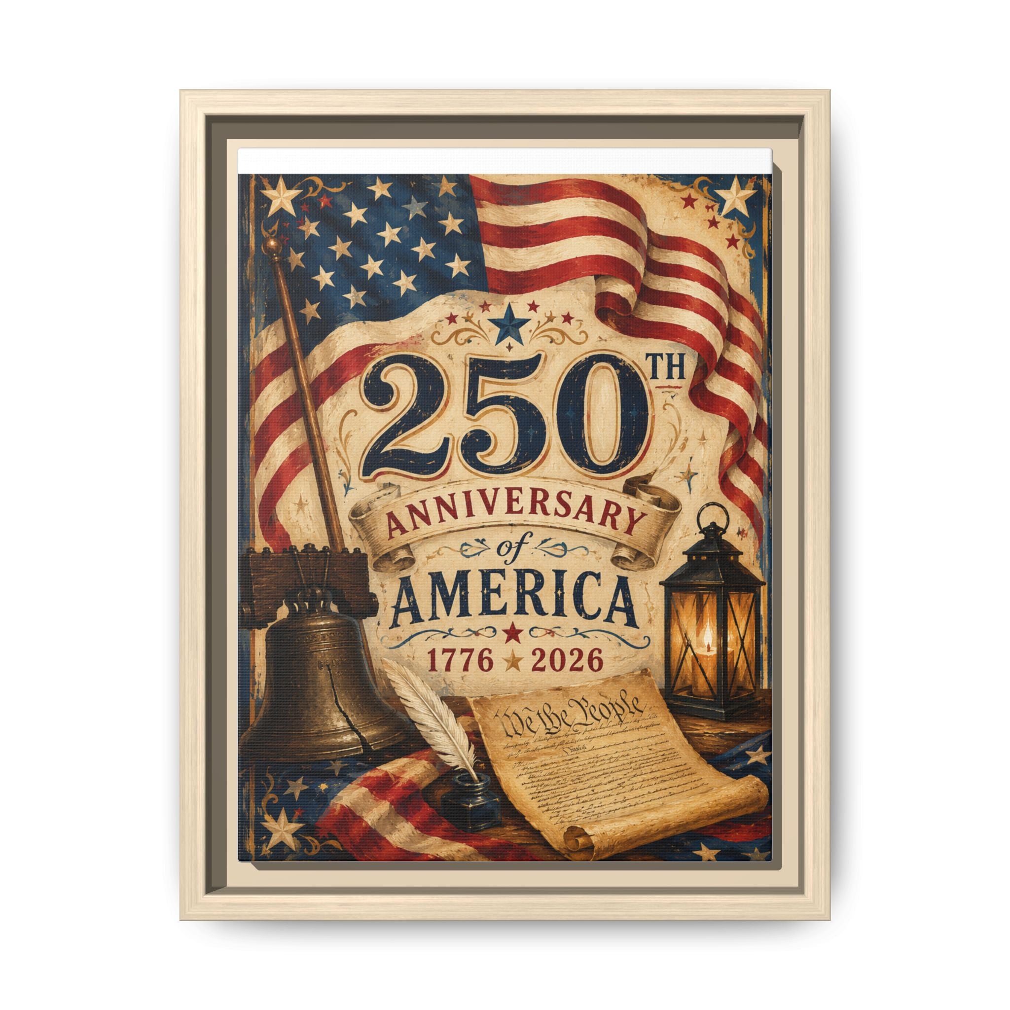 250th Anniversary of America Framed Canvas Print — Patriotic 1776–2026 Wall Art