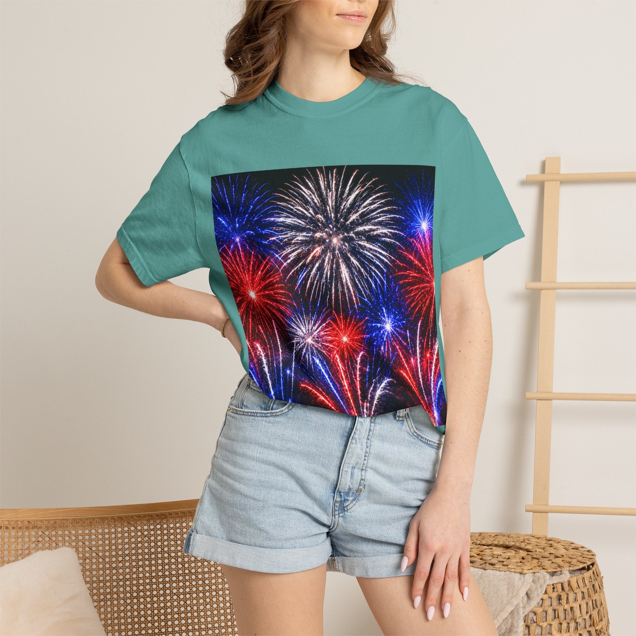 Fireworks Celebration T-Shirt — Red, White & Blue Festival Graphic