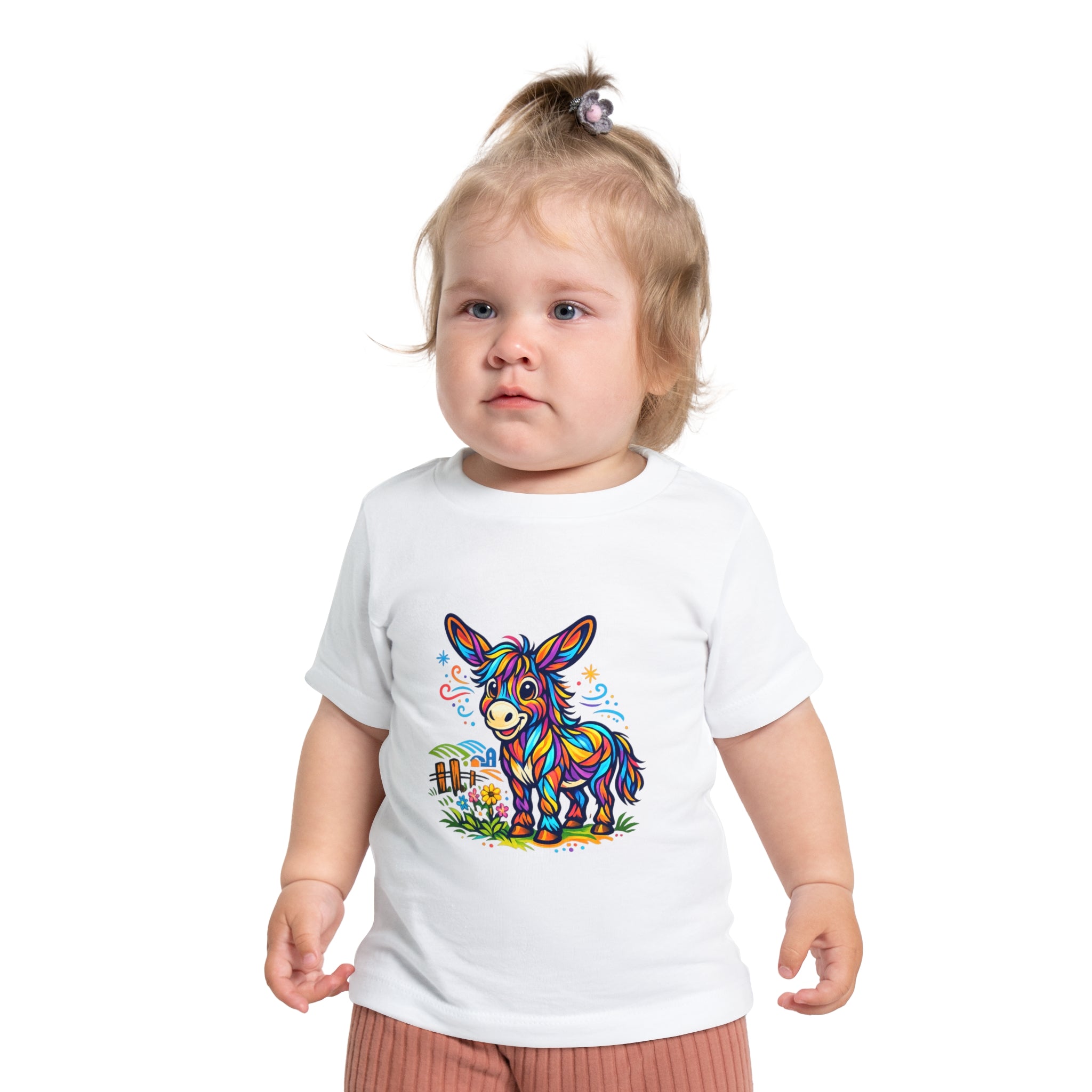 Baby T-Shirt — Colorful Rainbow Donkey Cute Farm Animal Tee for Infants