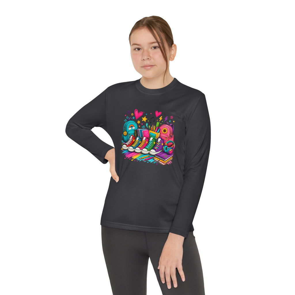 Youth Long Sleeve Tee — Colorful Sneaker Party Graphic