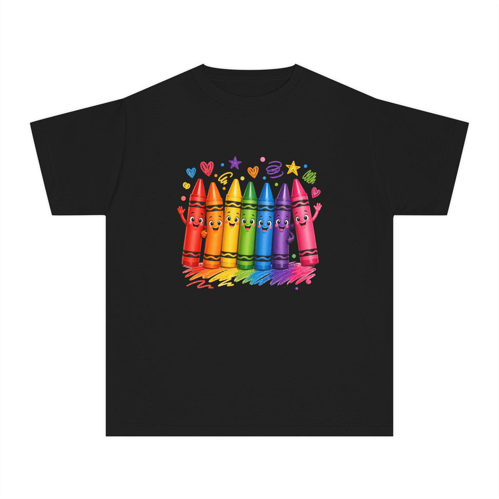 Crayon Crew Kids T‑Shirt — Colorful Rainbow Crayon Friends Tee