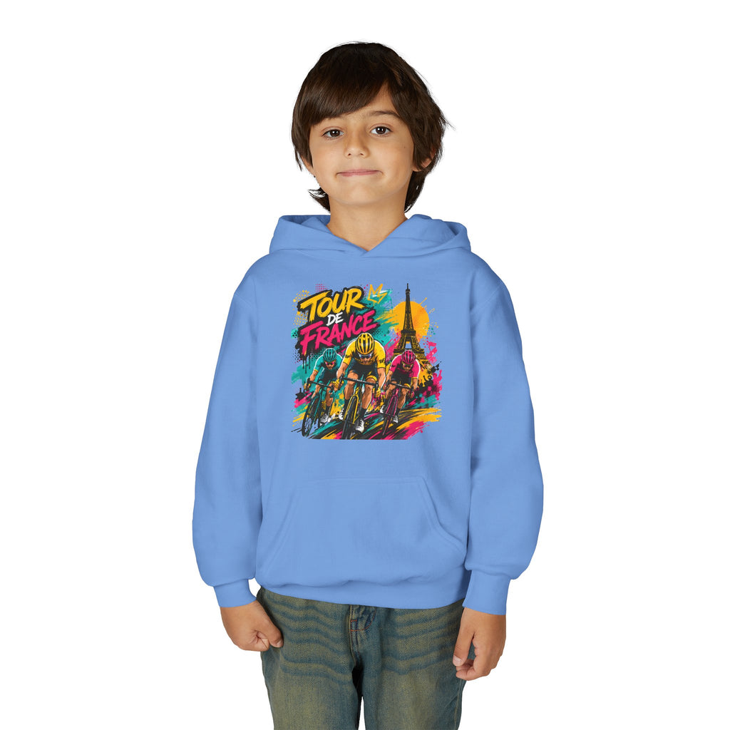 Tour de France Youth Hoodie — Colorful Cycling Graphic Sweatshirt