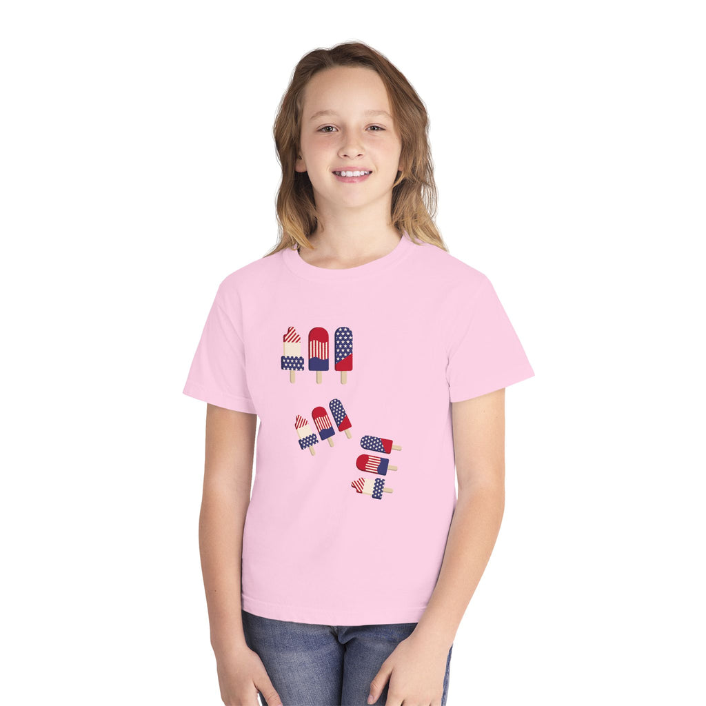 Youth Ice Pop Tee — Patriotic American Flag Popsicle Kids T‑Shirt (Custom Name Option)