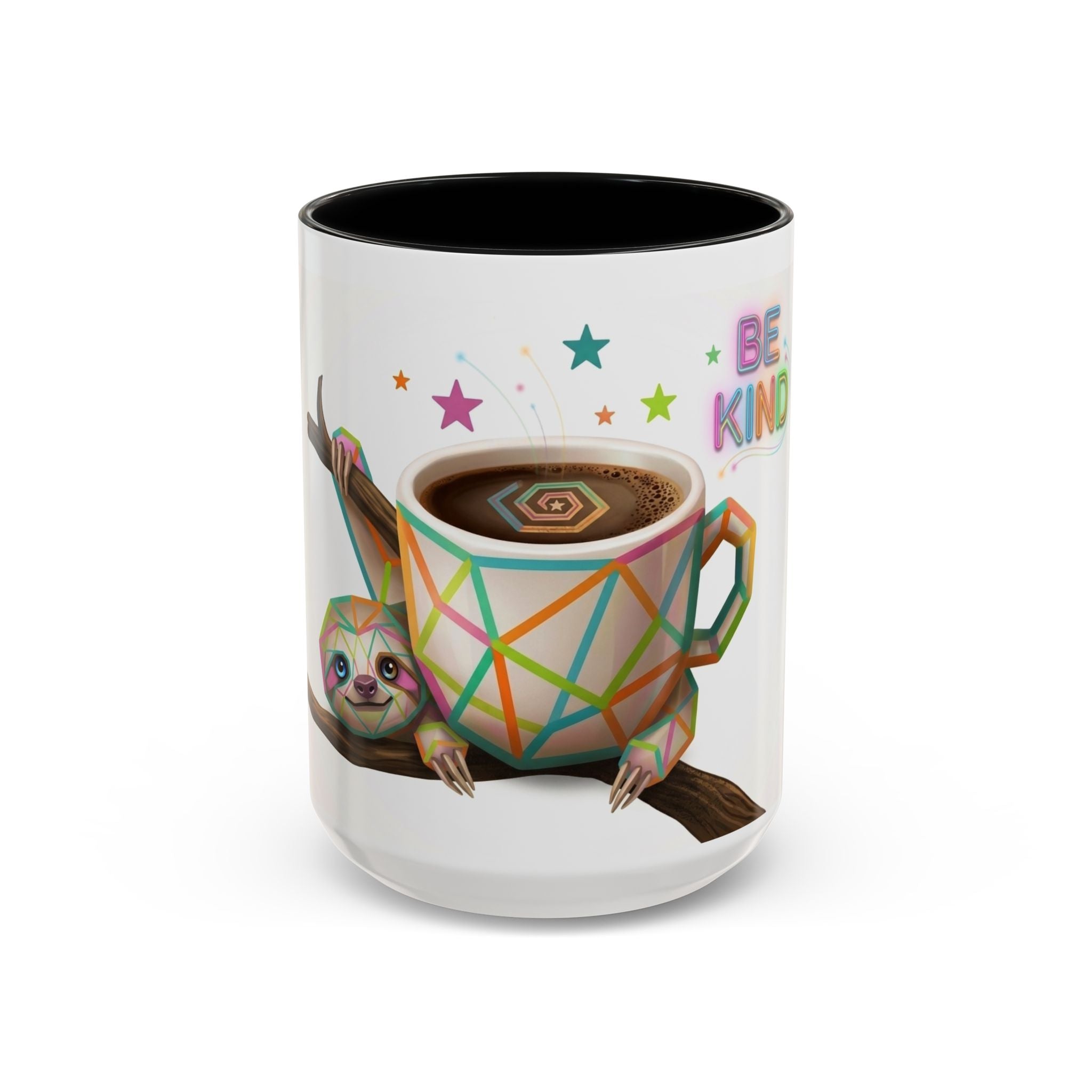 Be Kind Sloth Coffee Mug — Colorful Accent Ceramic Cup (11/15oz)