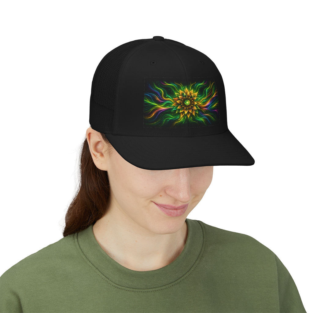 Psychedelic Sunflower Trucker Hat — Vibrant Floral Mandala Snapback