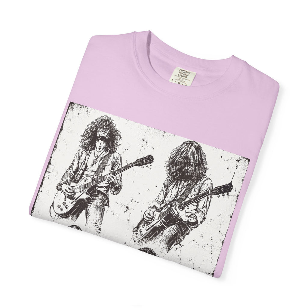 Vintage Rock Guitar T-Shirt — Grunge Band Photo & Les Paul Back Print