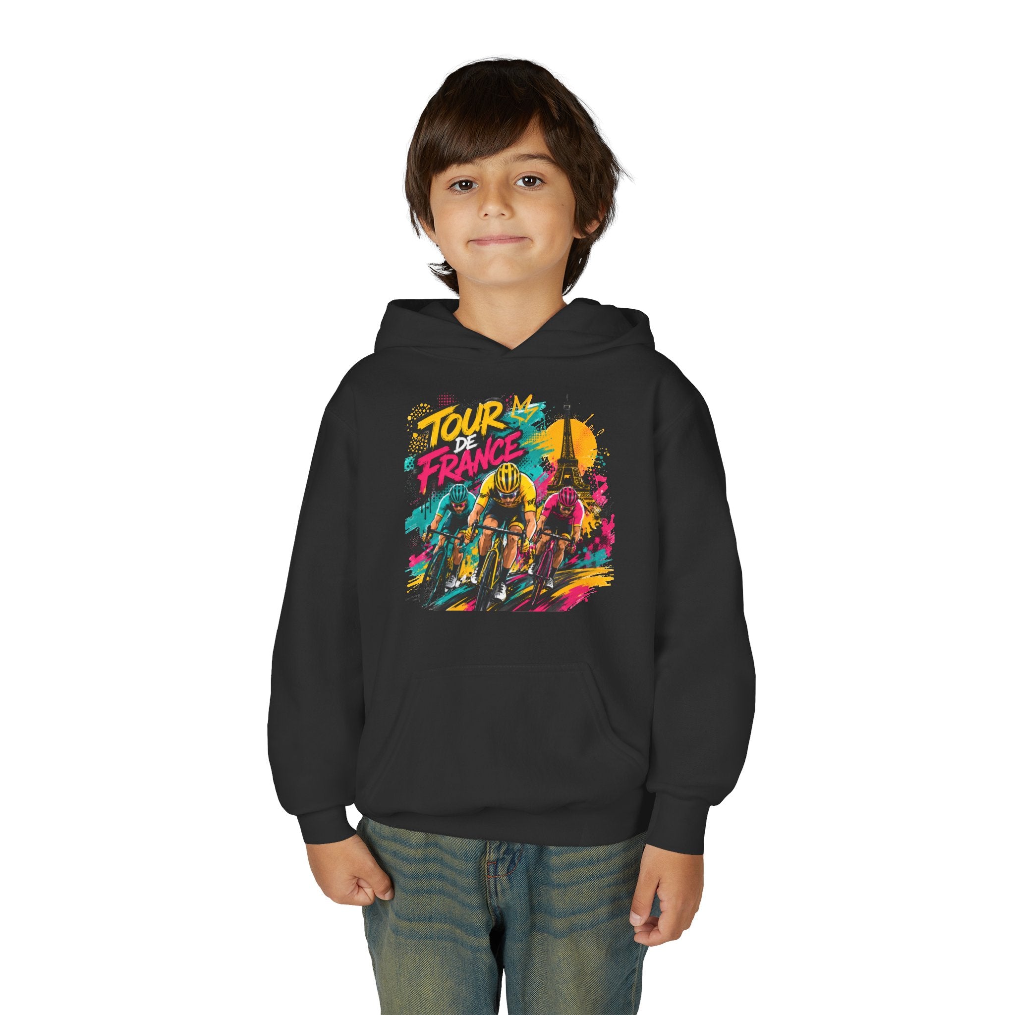 Tour de France Youth Hoodie — Colorful Cycling Graphic Sweatshirt