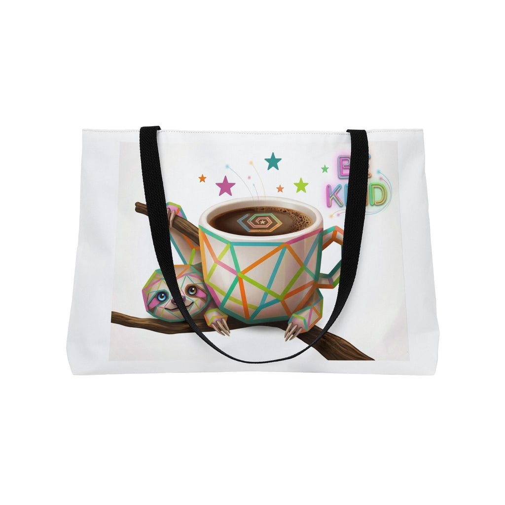 Weekender Tote Bag — Colorful Geometric Sloth "Nice / Be Kind" Travel Tote