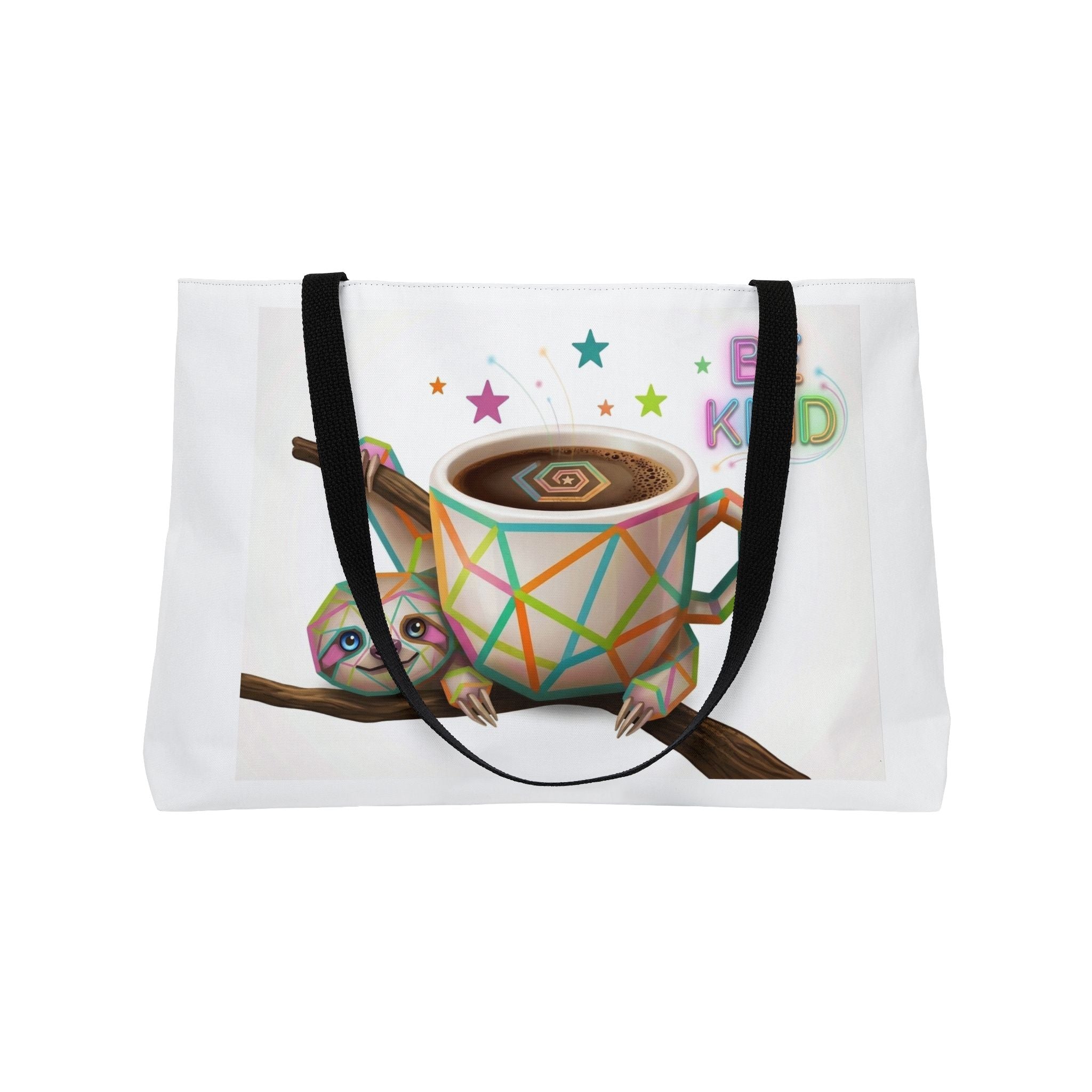 Weekender Tote Bag — Colorful Geometric Sloth "Nice / Be Kind" Travel Tote
