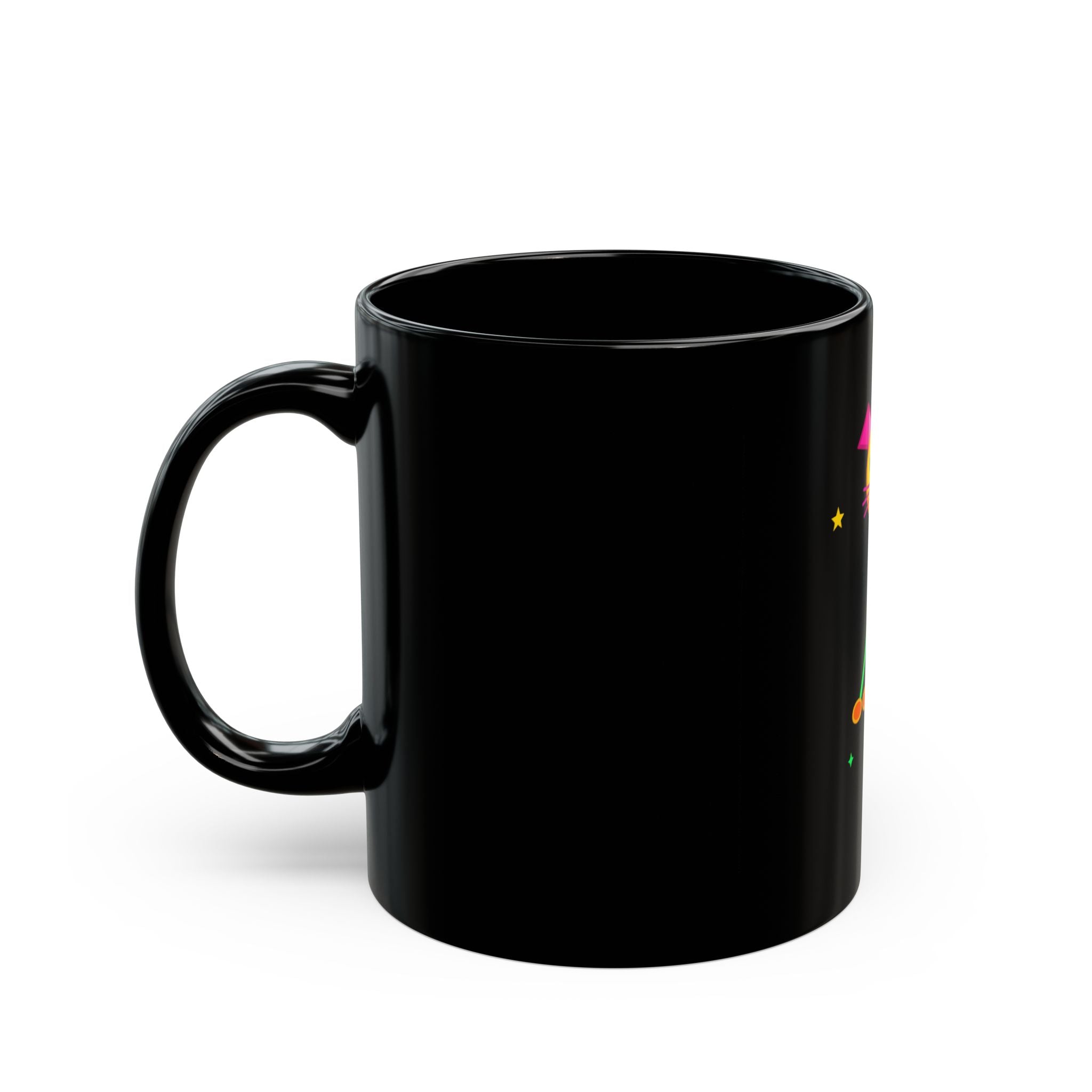 Neon Geometric Dog Black Mug – Colorful Playful Pet Lover Coffee Cup (11oz/15oz)