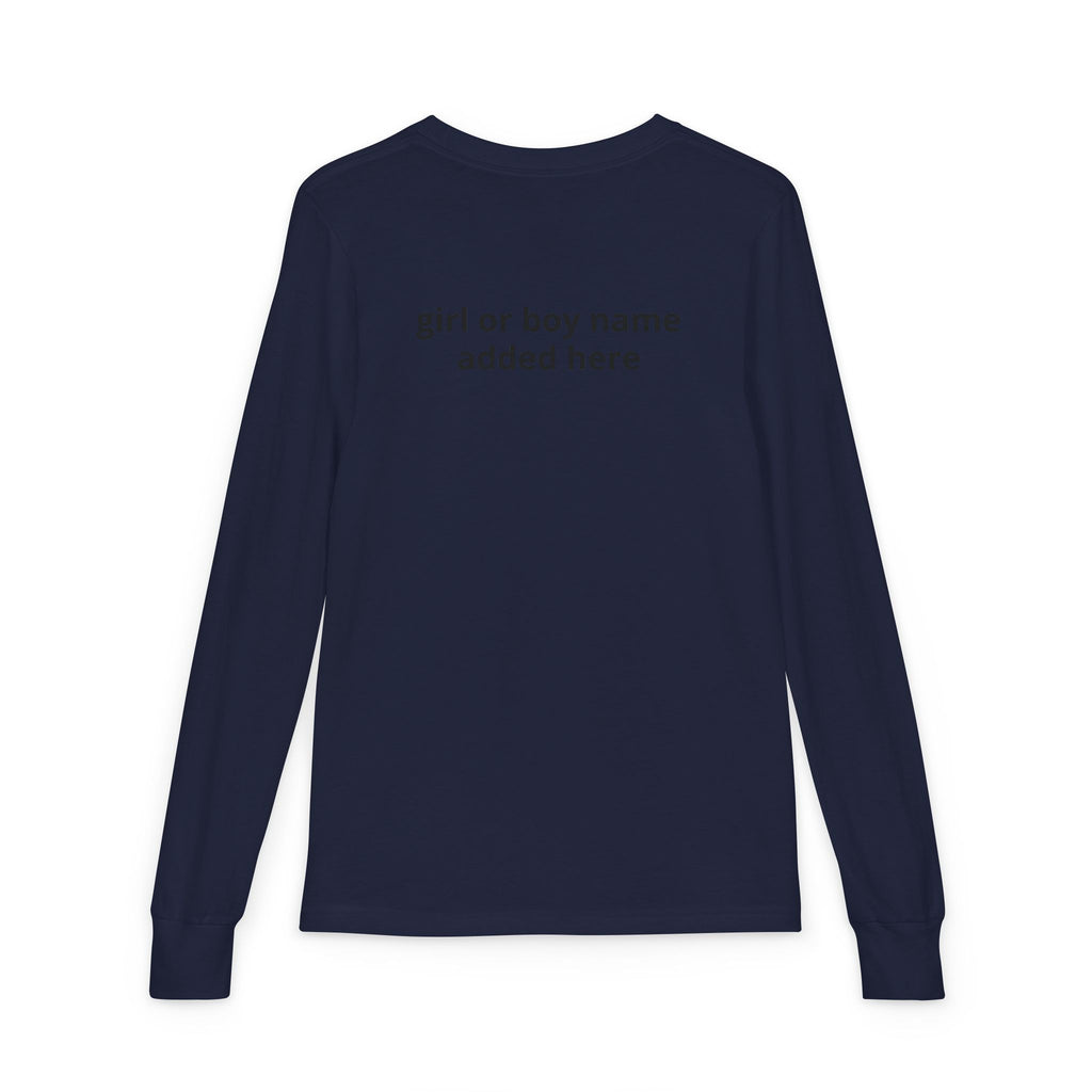 Youth Long Sleeve Tee — Spooky Dinosaur Jack-O'-Lantern Halloween Shirt (Custom Name)