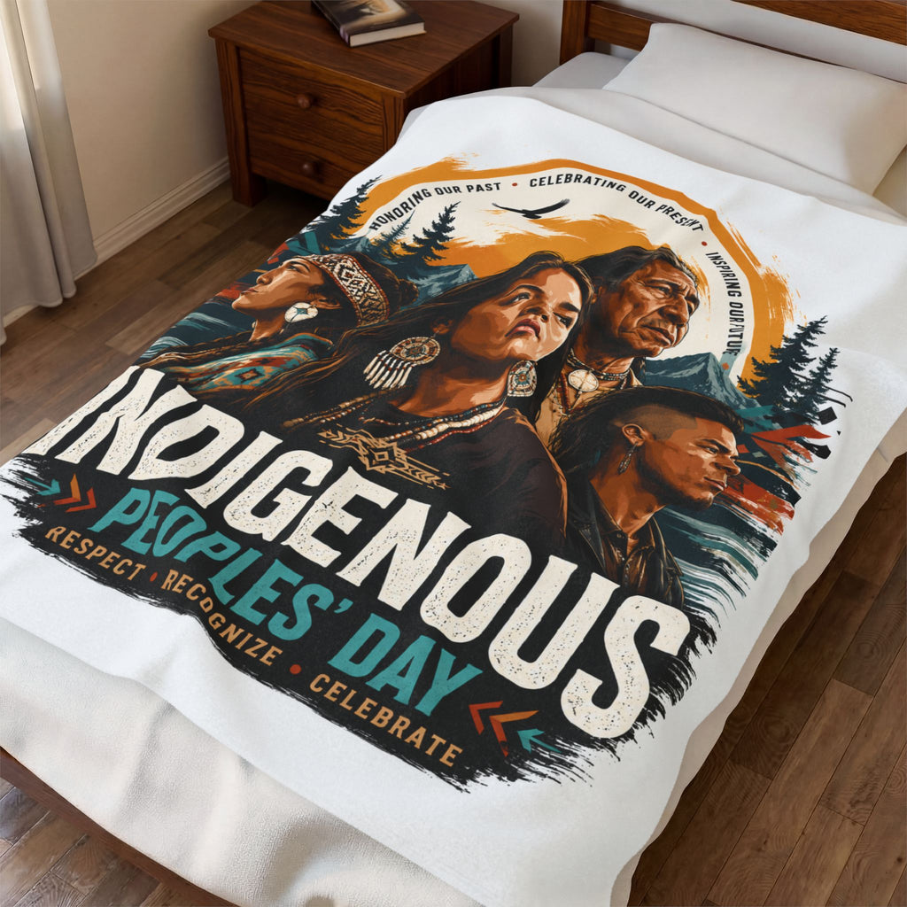 Velveteen Plush Blanket — Indigenous Peoples' Day Tribute Throw (Respect • Recognize • Celebrate)