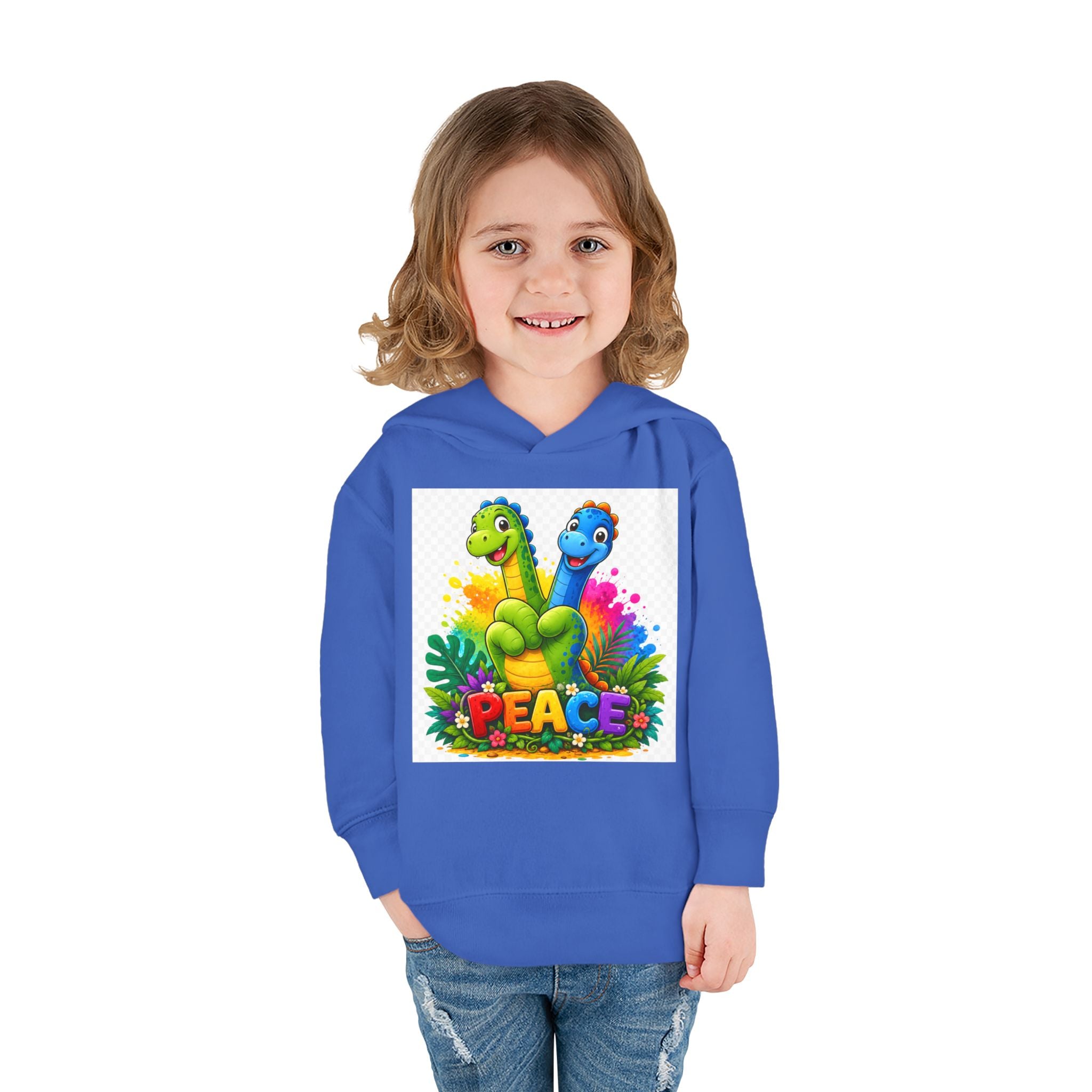Toddler Hoodie — Colorful Peace Dinosaurs Graphic Pullover