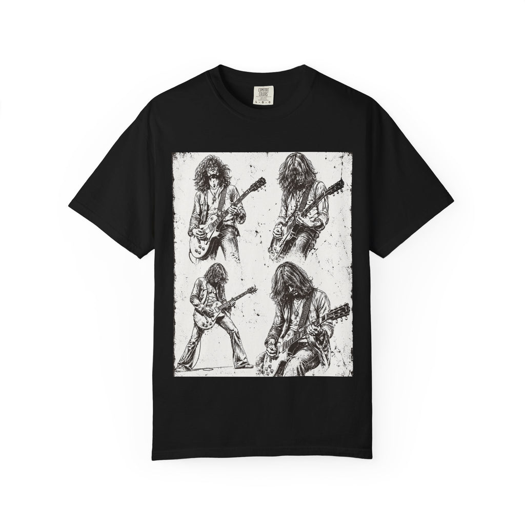 Vintage Rock Guitar T-Shirt — Grunge Band Photo & Les Paul Back Print