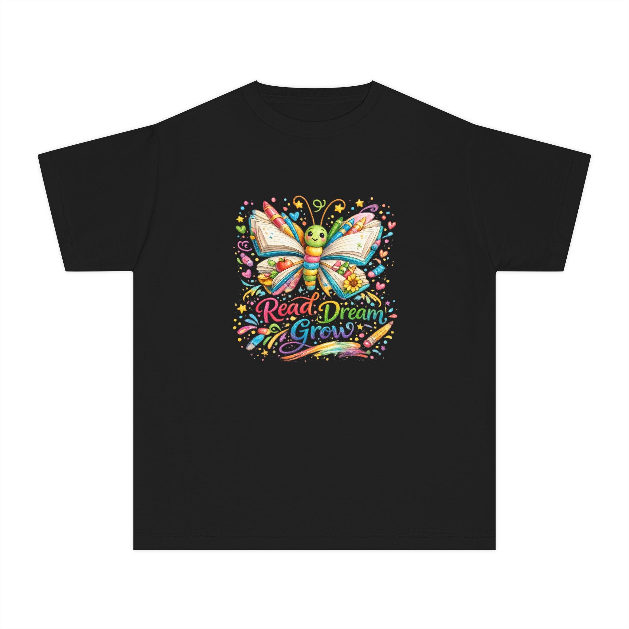 Youth Tee — Colorful Butterfly "Read Dream Grow" Kids Shirt