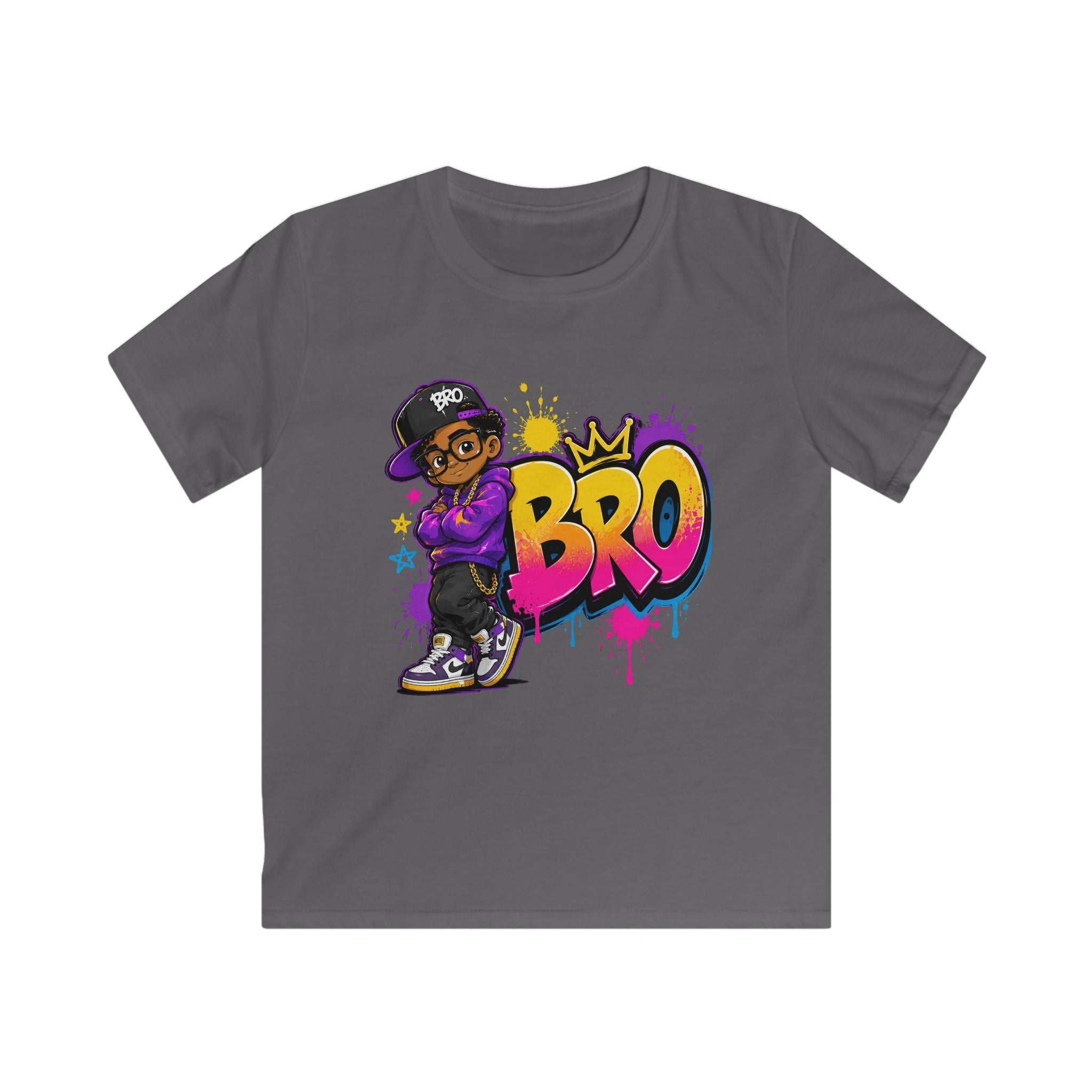 Kids 'BRO' Streetwear Tee — Cool Hip-Hop Skateboard Graphic T-Shirt for Boys