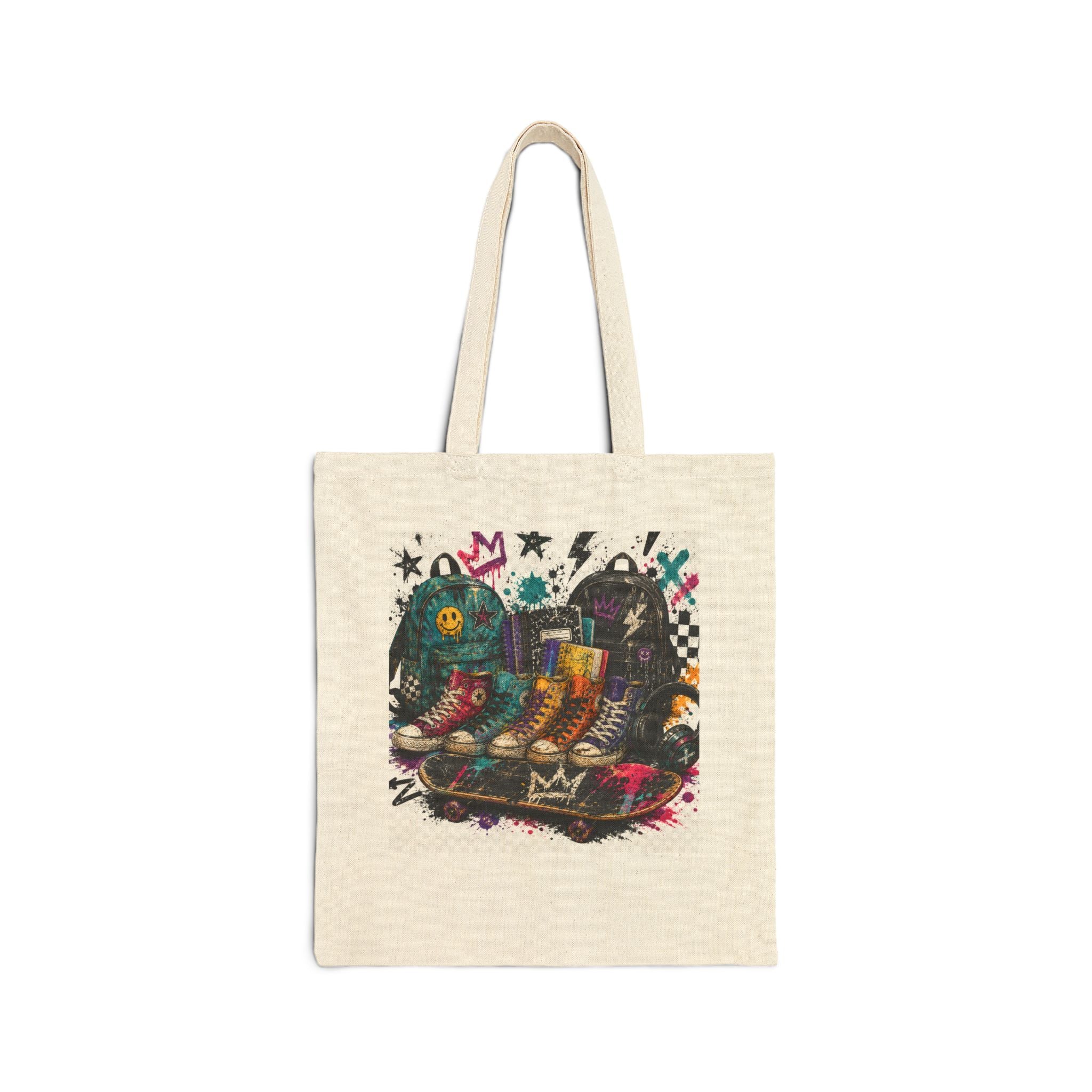 Graffiti Skateboard Canvas Tote Bag — Urban Street Art Reusable Shopper