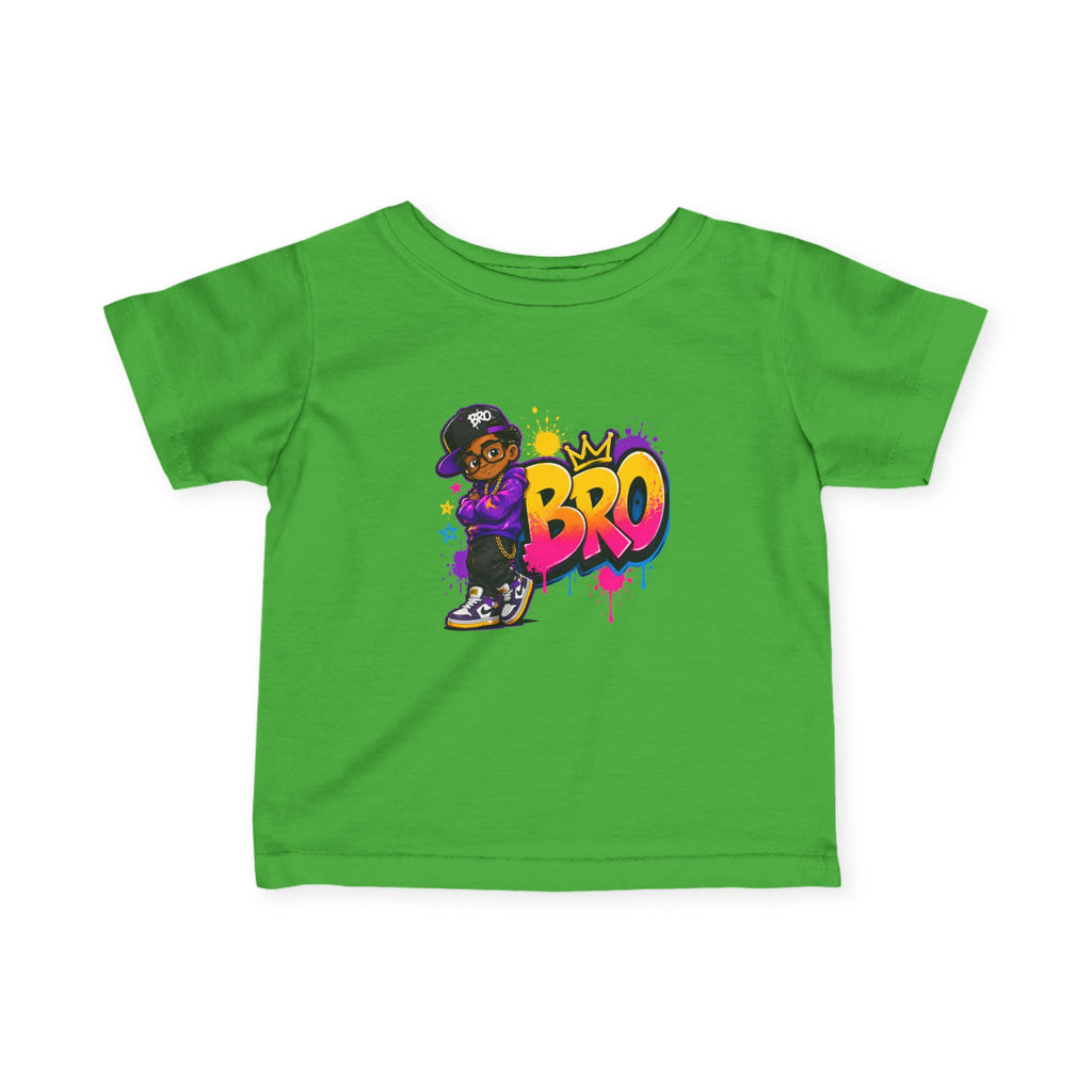 Infant Tee - Colorful 'Bro' Graffiti Graphic with Custom Name Back (Kids Baby Shirt)