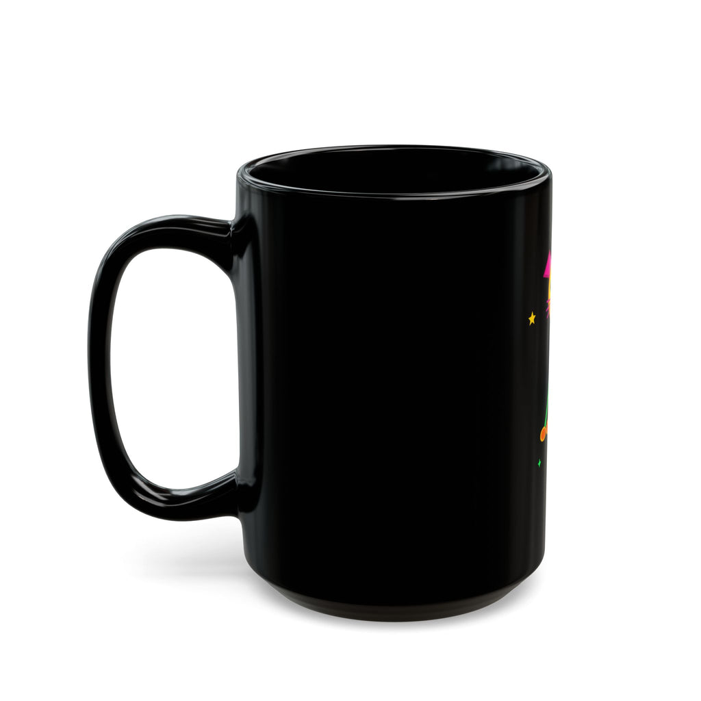 Neon Geometric Dog Black Mug – Colorful Playful Pet Lover Coffee Cup (11oz/15oz)