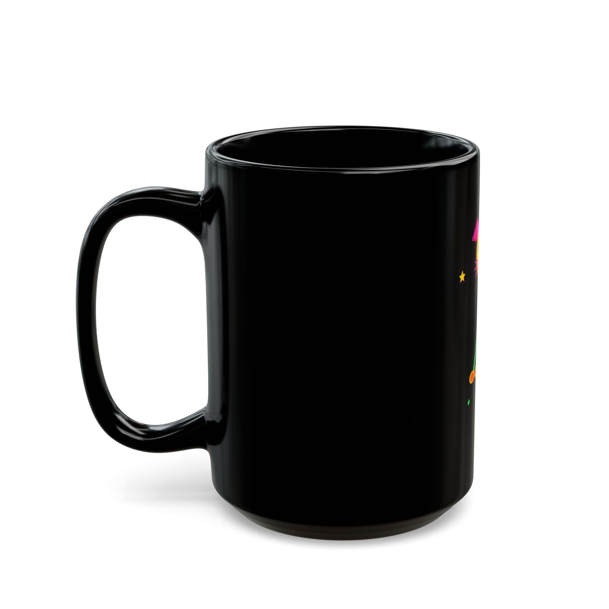 Neon Geometric Dog Black Mug – Colorful Playful Pet Lover Coffee Cup (11oz/15oz)